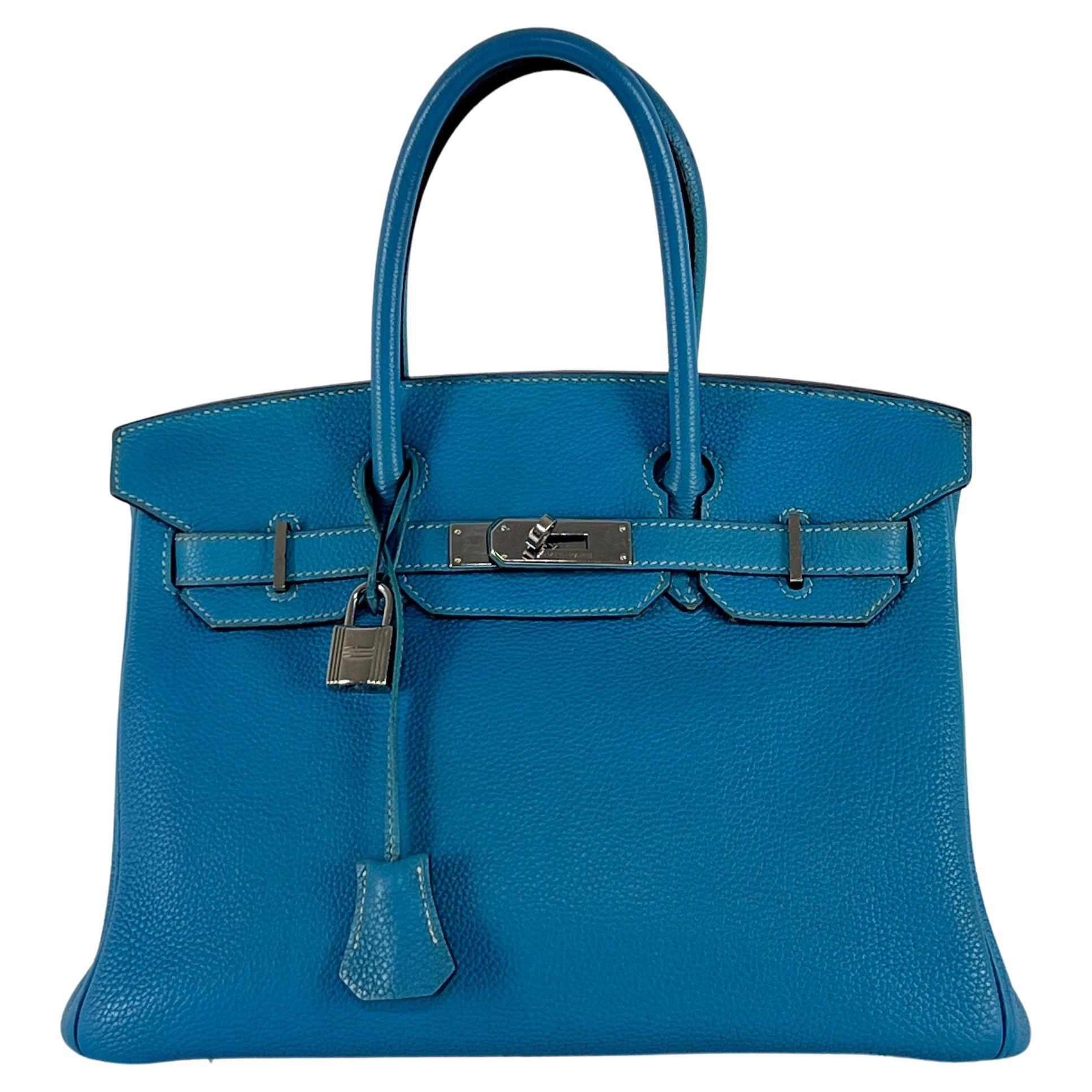 Hermès Birkin 30 Pelle Togo Blu Jean Hardware Palladium 2010 in vendita