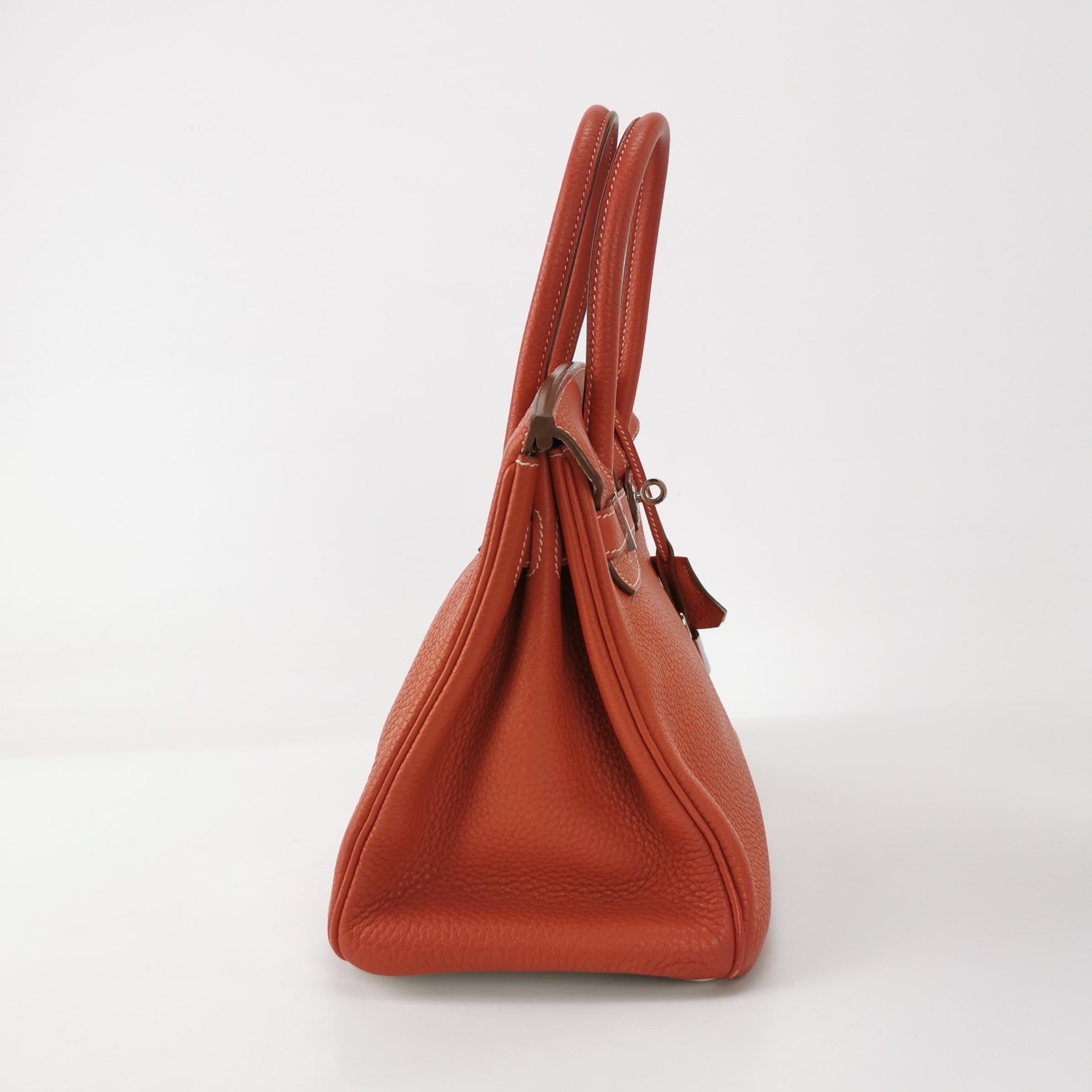 Brown Hermes Birkin 30 Togo Leather Orange 9M Sanguine and White Palledium Hardware 20