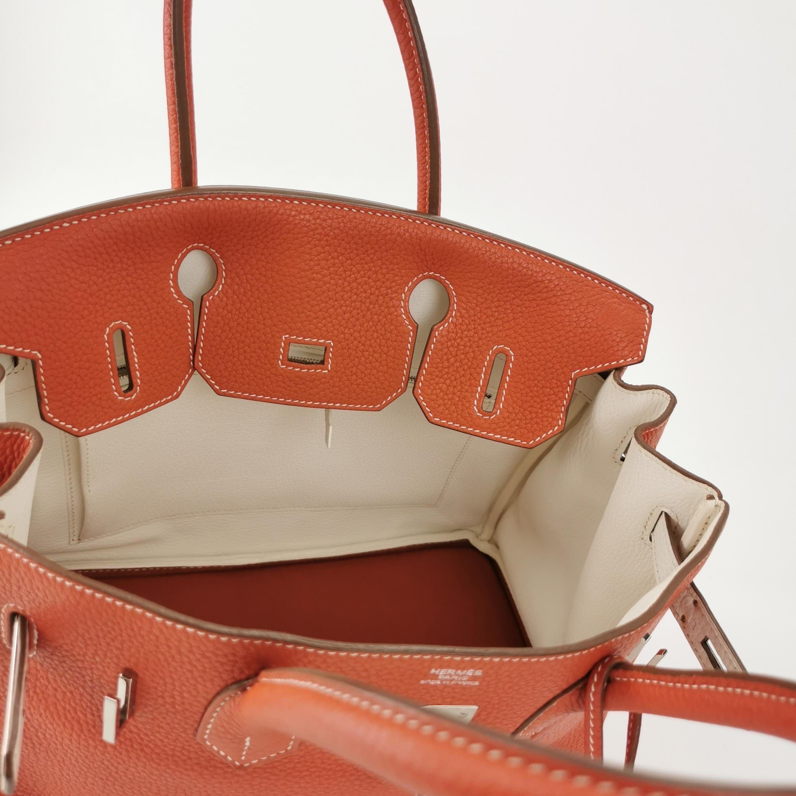 Hermes Birkin 30 Togo Leather Orange 9M Sanguine and White Palledium Hardware 20 3