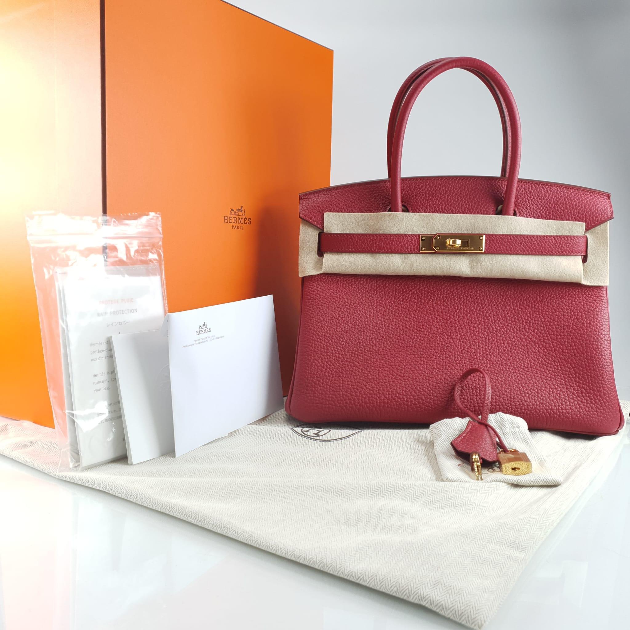 Hermes Birkin 30 Togo Leather Red Ruby  Gold Plated Hardware 10
