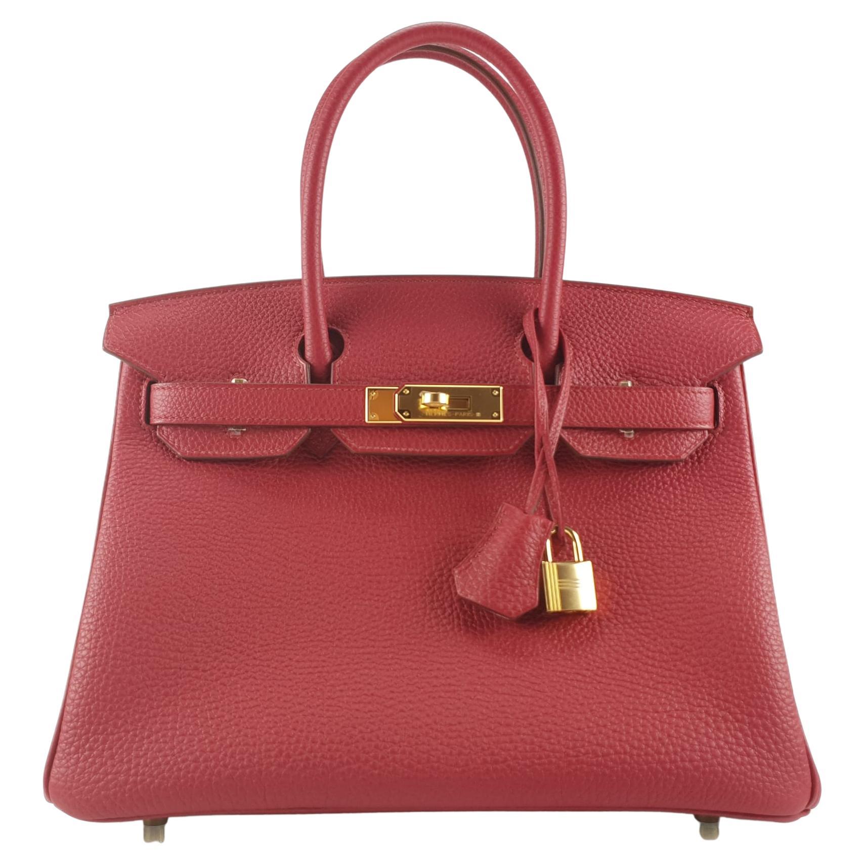 Hermes Birkin 30 Togo Leather Red Ruby  Gold Plated Hardware