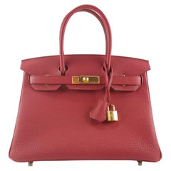 Hermes Birkin 30 Togo Leather Red Ruby  Gold Plated Hardware