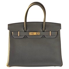 Hermès Birkin 30 Togo Vert de Gris GHW. Full Set/Receipt. Protective Stickers On