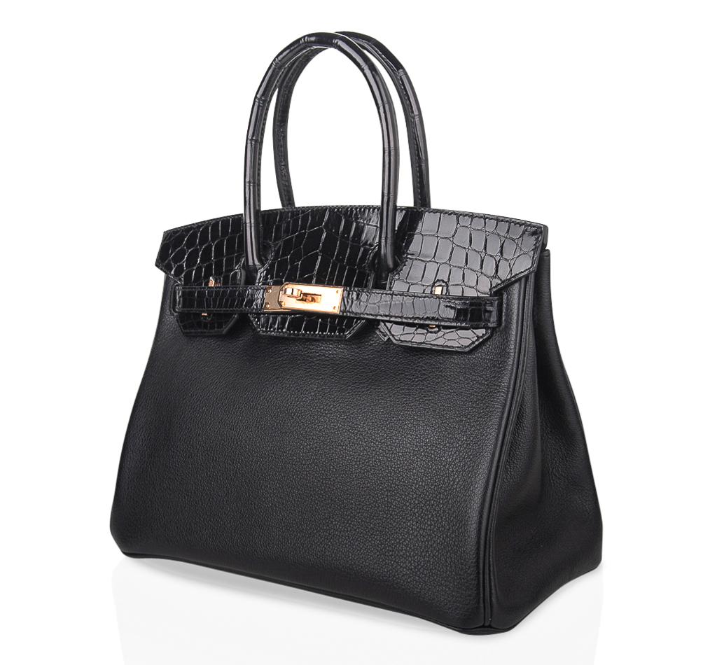 Hermes Birkin 30 Touch Bag Black Crocodile / Black Leather Rose Gold Hardware 1