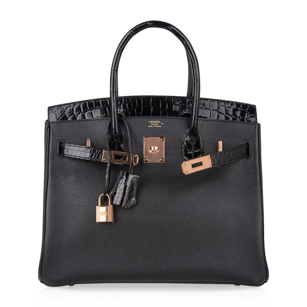 Hermes Birkin 30 Touch Bag Black Crocodile / Black Leather Rose Gold Hardware 2