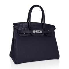 Hermès - Sac Birkin 30 Touch Blue Indigo en alligator mat avec accessoires en palladium