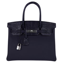 Hermès - Sac Birkin 30 Touch Blue Indigo en alligator mat avec accessoires en palladium