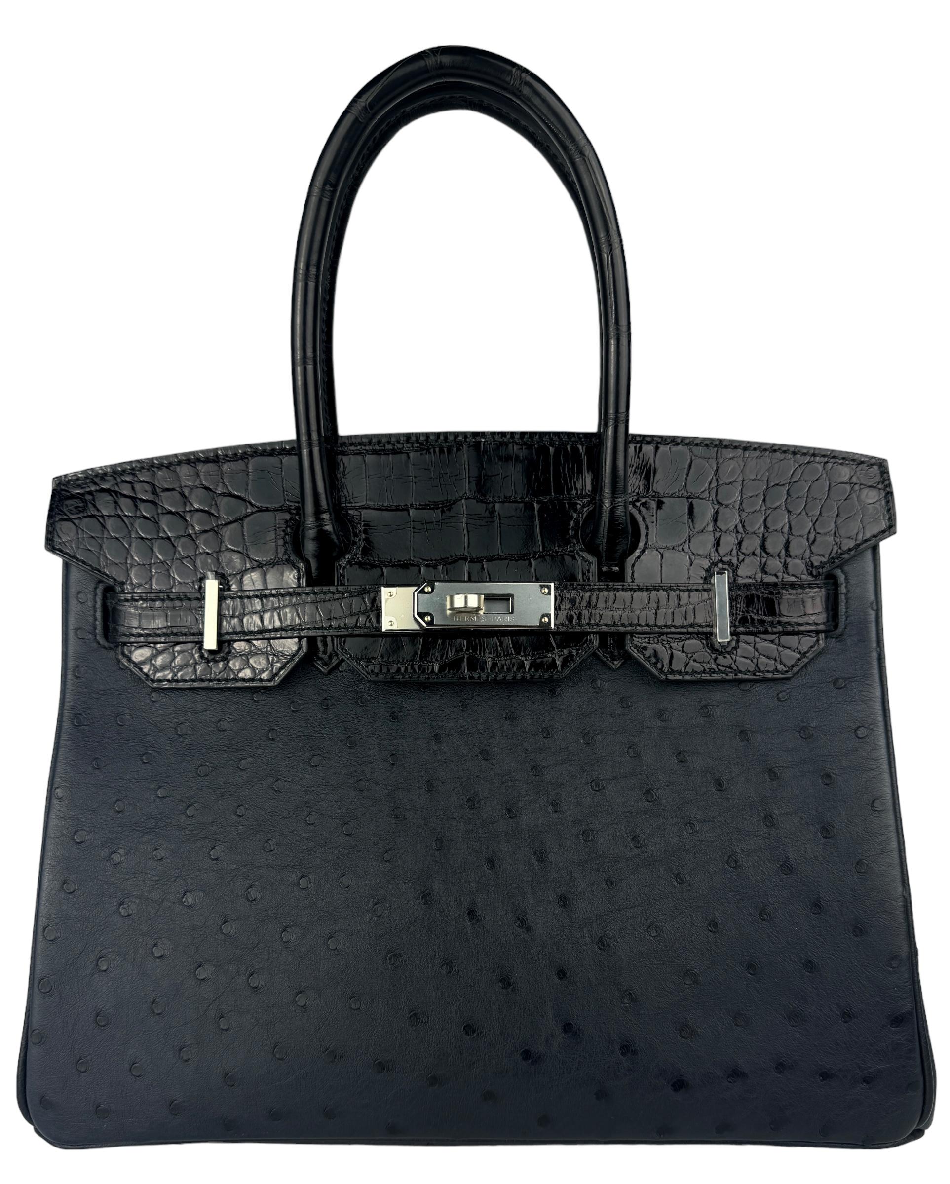 Absolutely Stunning Rare Limited Edition As New Hermes Birkin 30 Touch Blue Indigo Ostrich and Black Crocodile Leather. Complimented by Palladium Hardware. Y Stamp 2021 includes all Accessories and Box.

Shop with Confidence from Lux Addicts.