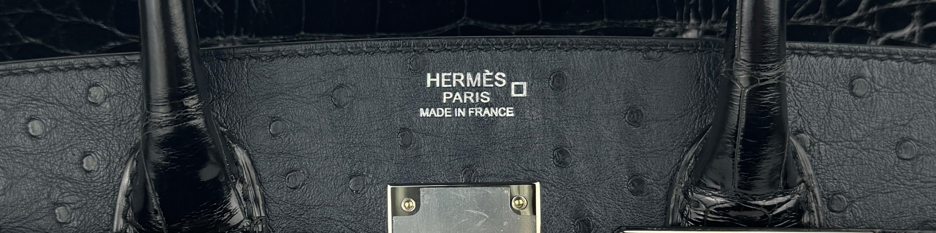 Hermes Birkin 30 Touch Blue Indigo Ostrich Black Crocodile Palladium Hardware  2