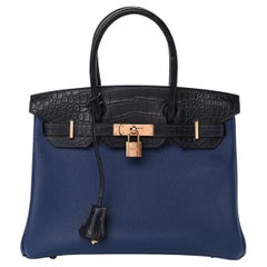 HERMES Birkin 30 Touch Blue Saphir Bleu Marine Togo Leather Tote Bag