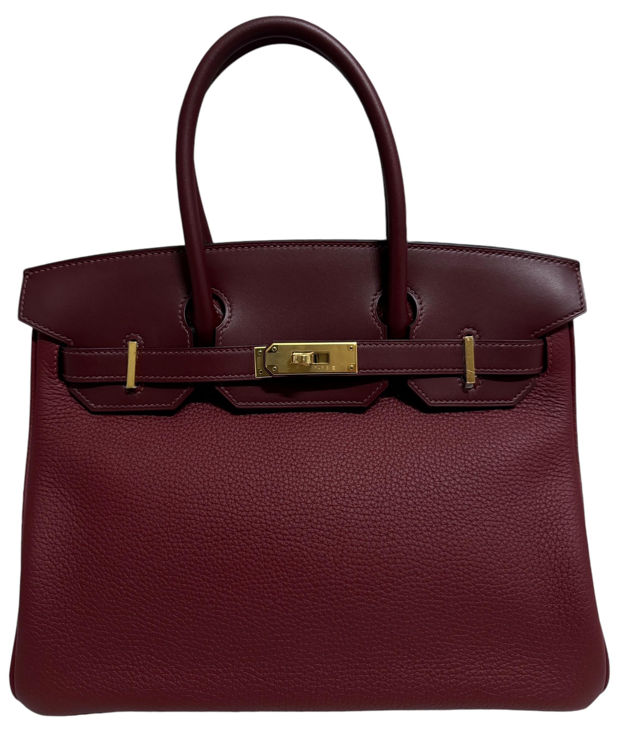 Rare and One of the most coveted colors. Hermes Birkin 30 Touch Verso Rouge H Leather with Rose Azalee interior complimented Gold Hardware . As New with Plastic on All Hardware. From collectors closet the bag has been handled and displayed but never