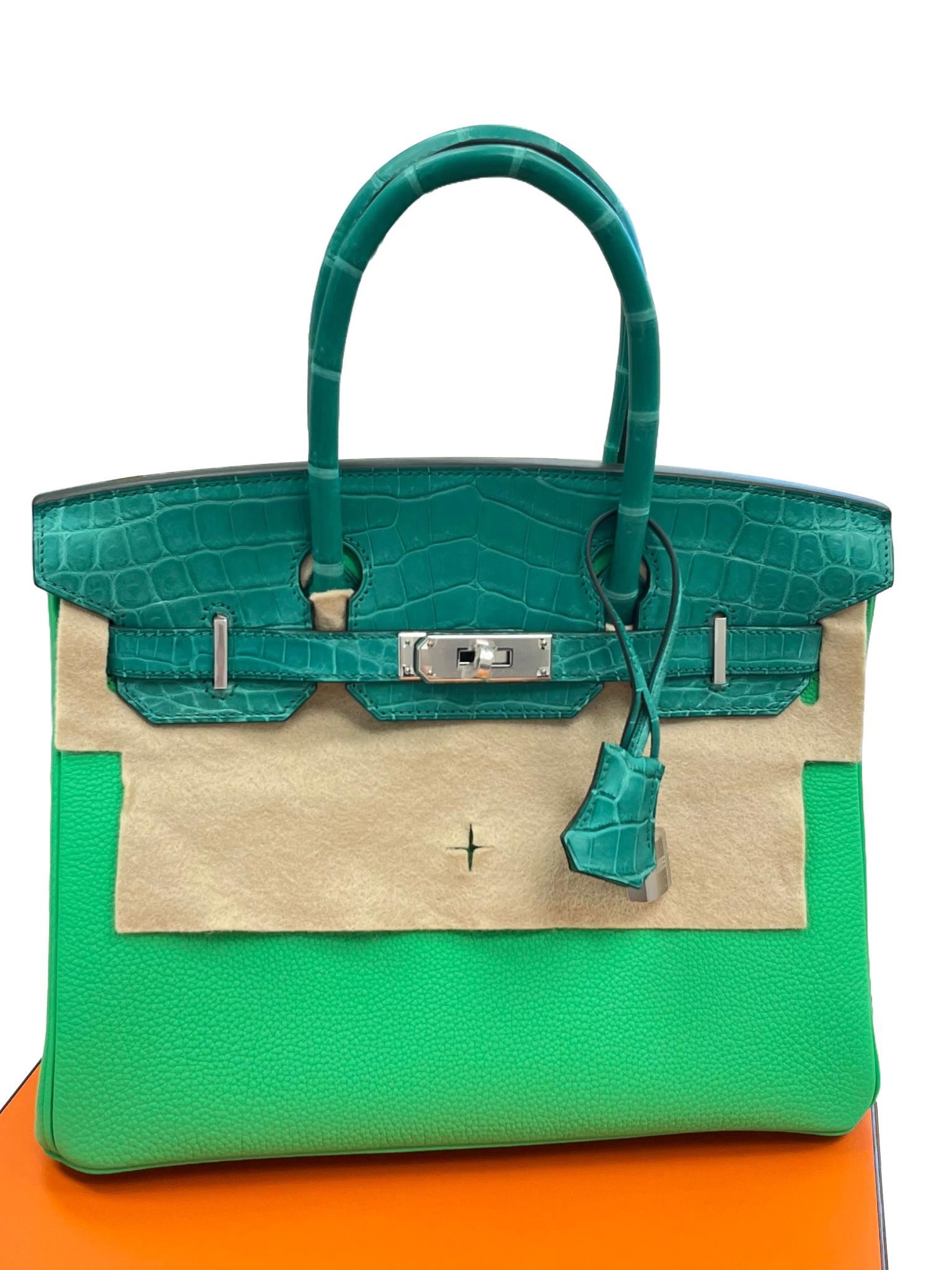 Hermes Birkin 30 Touch Vert Jade Vert Comics Nilo Crocodile Togo Borsa Palladium in vendita 4