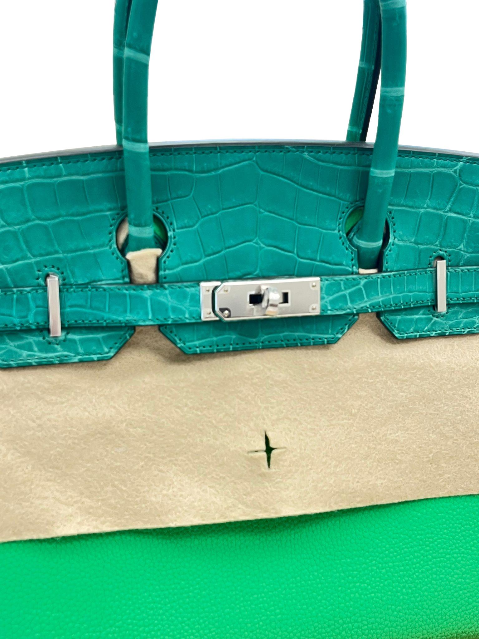 Hermes Birkin 30 Touch Vert Jade Vert Comics Nilo Crocodile Togo Borsa Palladium in vendita 5