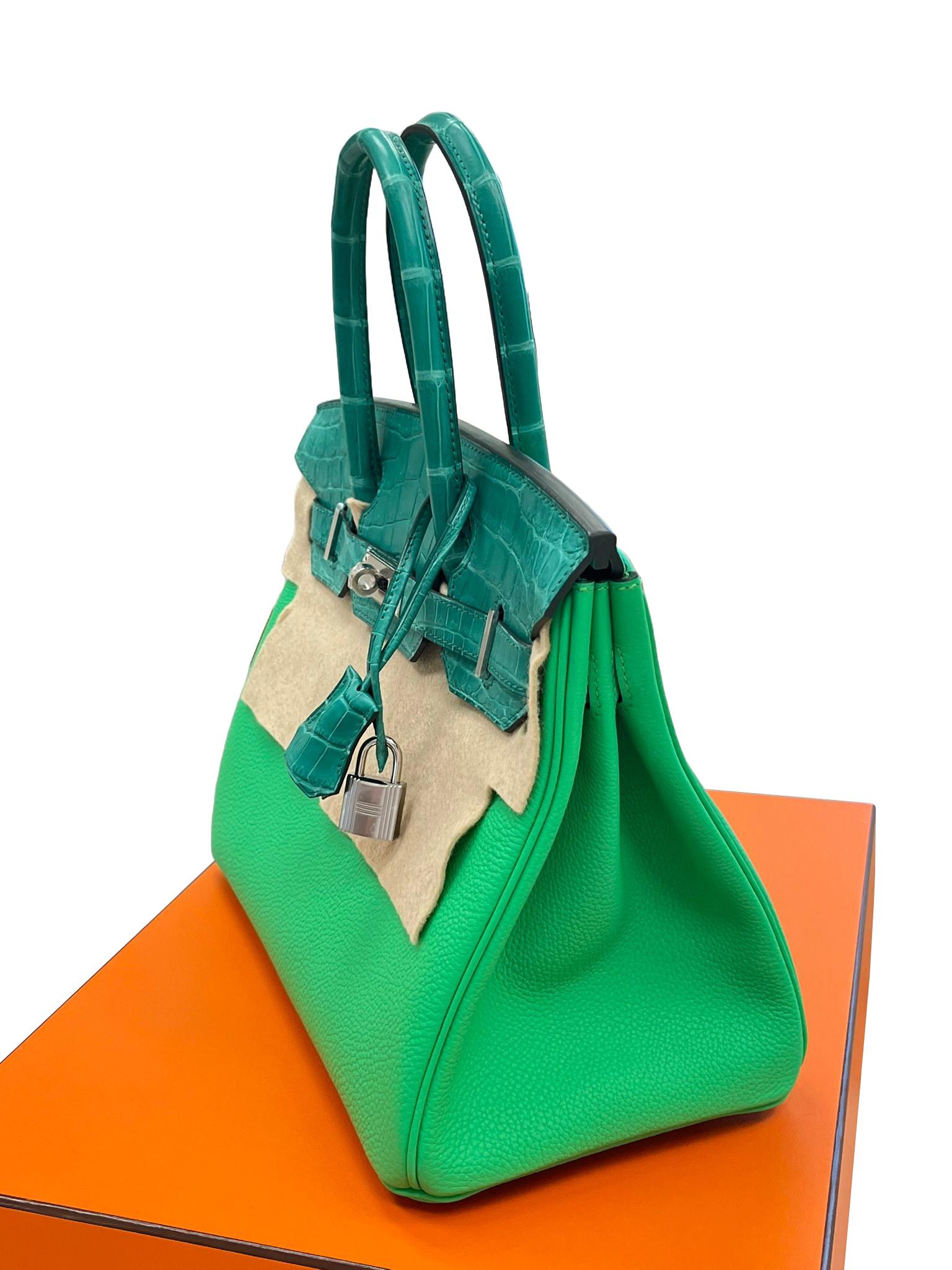 Hermes Birkin 30 Touch Vert Jade Vert Comics Nilo Crocodile Togo Borsa Palladium in vendita 6