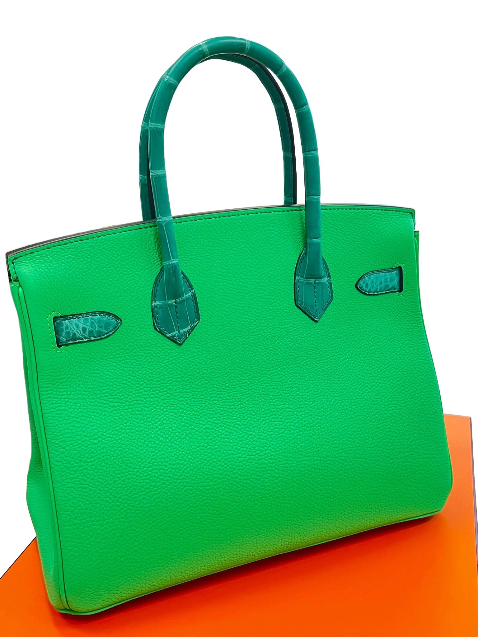 Hermes Birkin 30 Touch Vert Jade Vert Comics Nilo Crocodile Togo Borsa Palladium in vendita 7