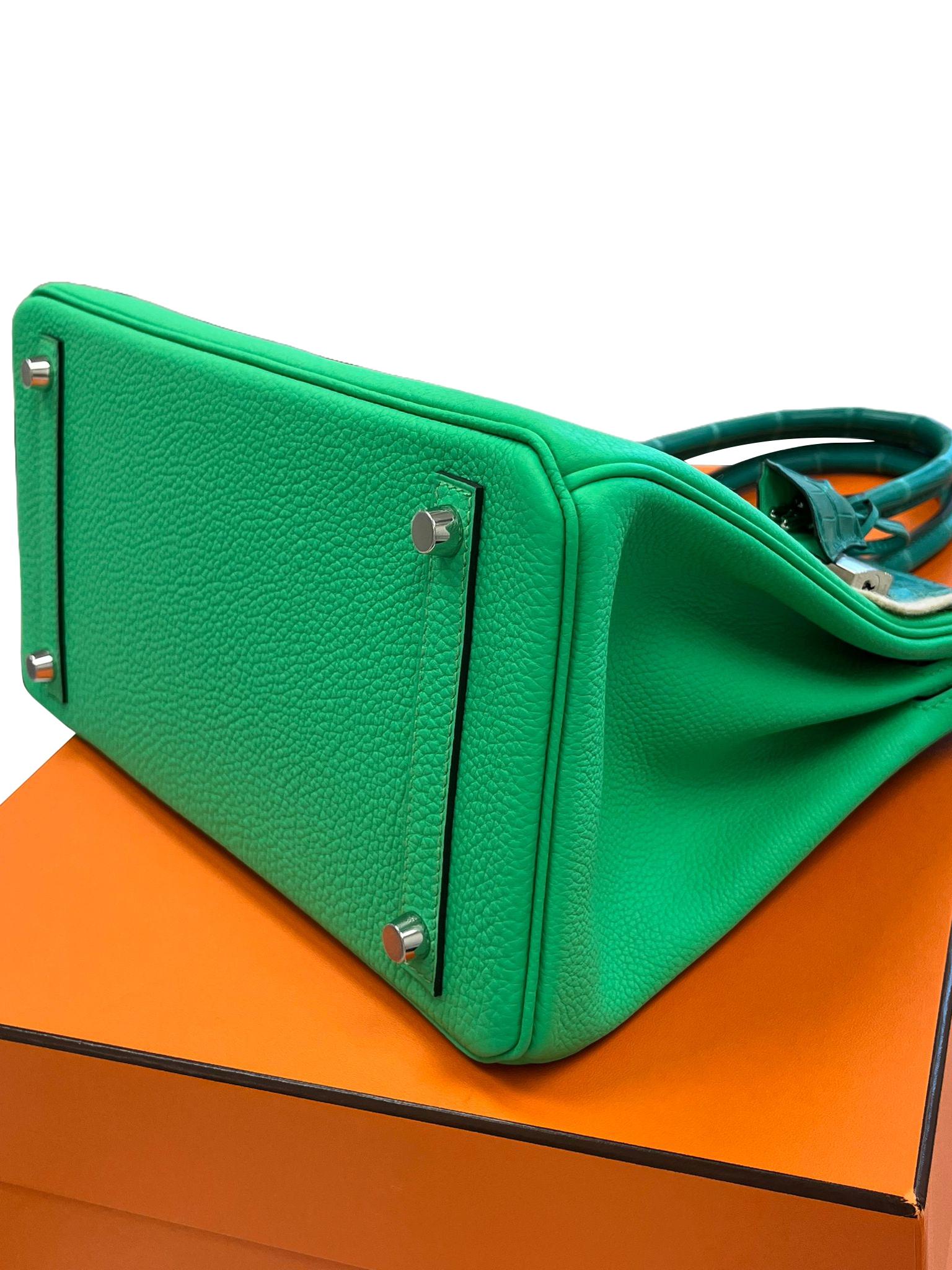 Hermes Birkin 30 Touch Vert Jade Vert Comics Nilo Crocodile Togo Borsa Palladium in vendita 9