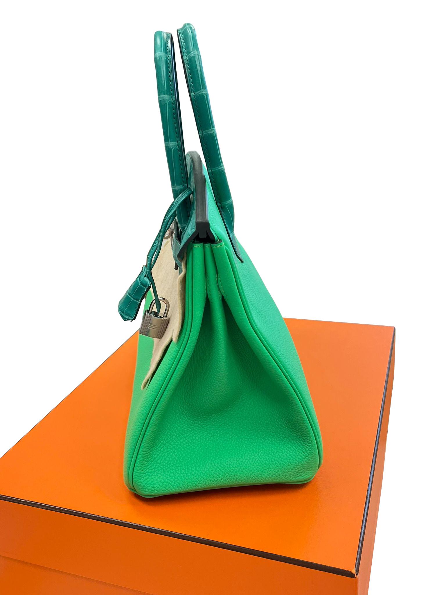 Hermes Birkin 30 Touch Vert Jade Vert Comics Nilo Crocodile Togo Borsa Palladium in vendita 10