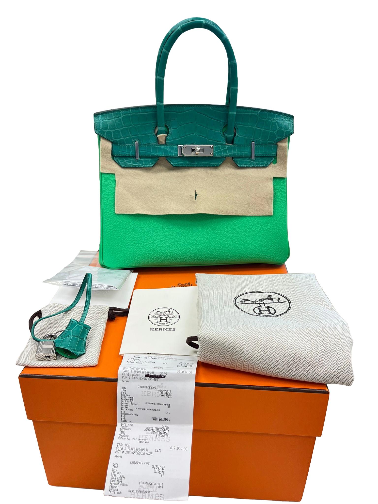 Blu Hermes Birkin 30 Touch Vert Jade Vert Comics Nilo Crocodile Togo Borsa Palladium in vendita