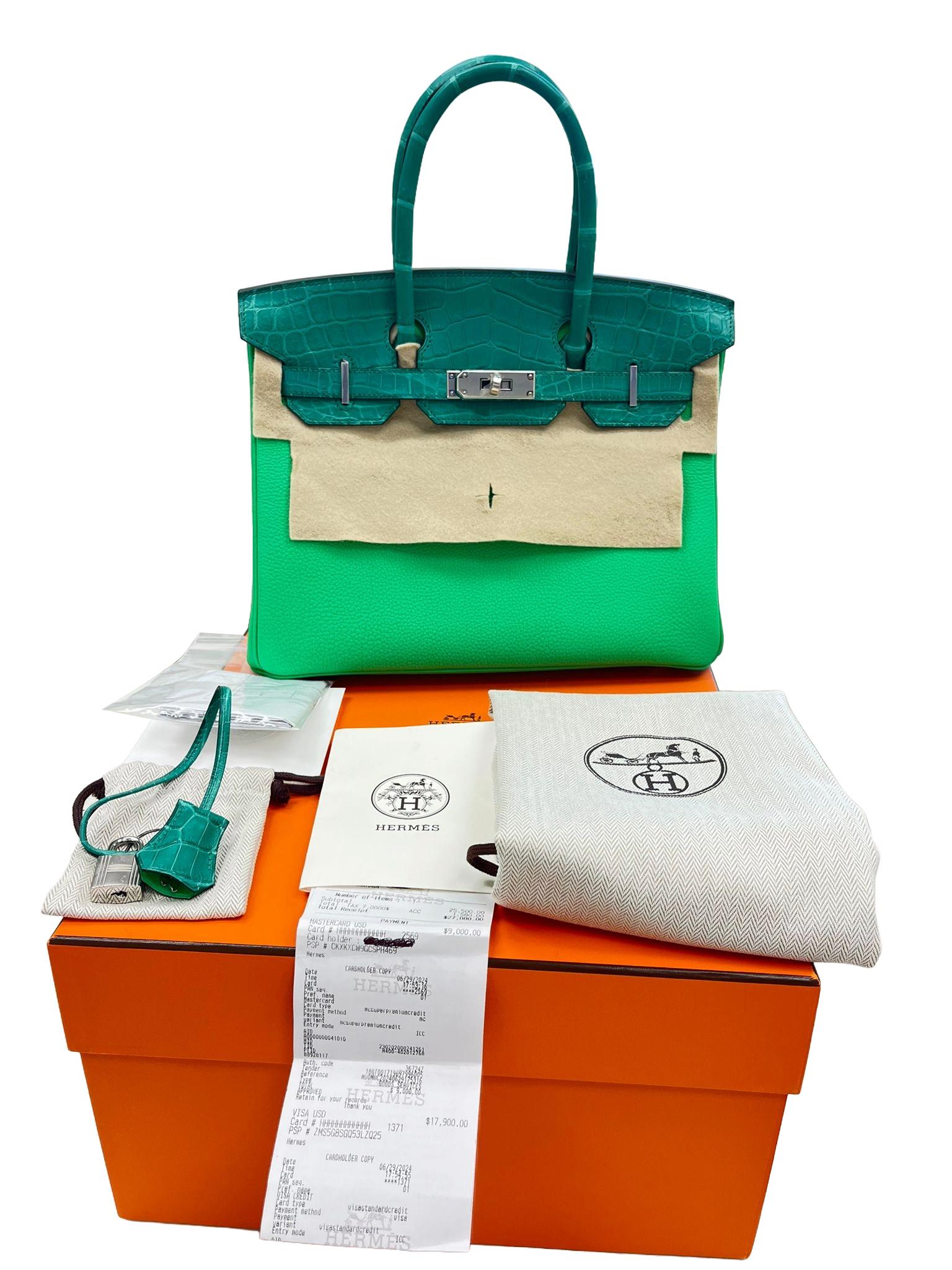 Hermes Birkin 30 Touch Vert Jade Vert Comics Nilo Crocodile Togo Borsa Palladium in vendita 1