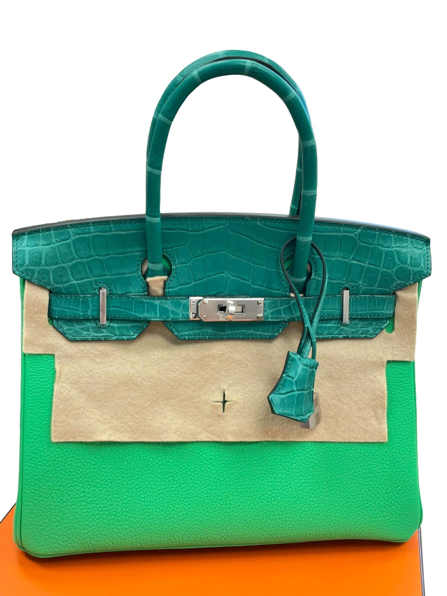 Hermes Birkin 30 Touch Vert Jade Vert Comics Nilo Crocodile Togo Borsa Palladium in vendita 3