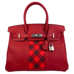 Hermès - Sac Birkin 30 Tressage Rouge de Coeur Rouge H Piment Rouge Palladium Matériel