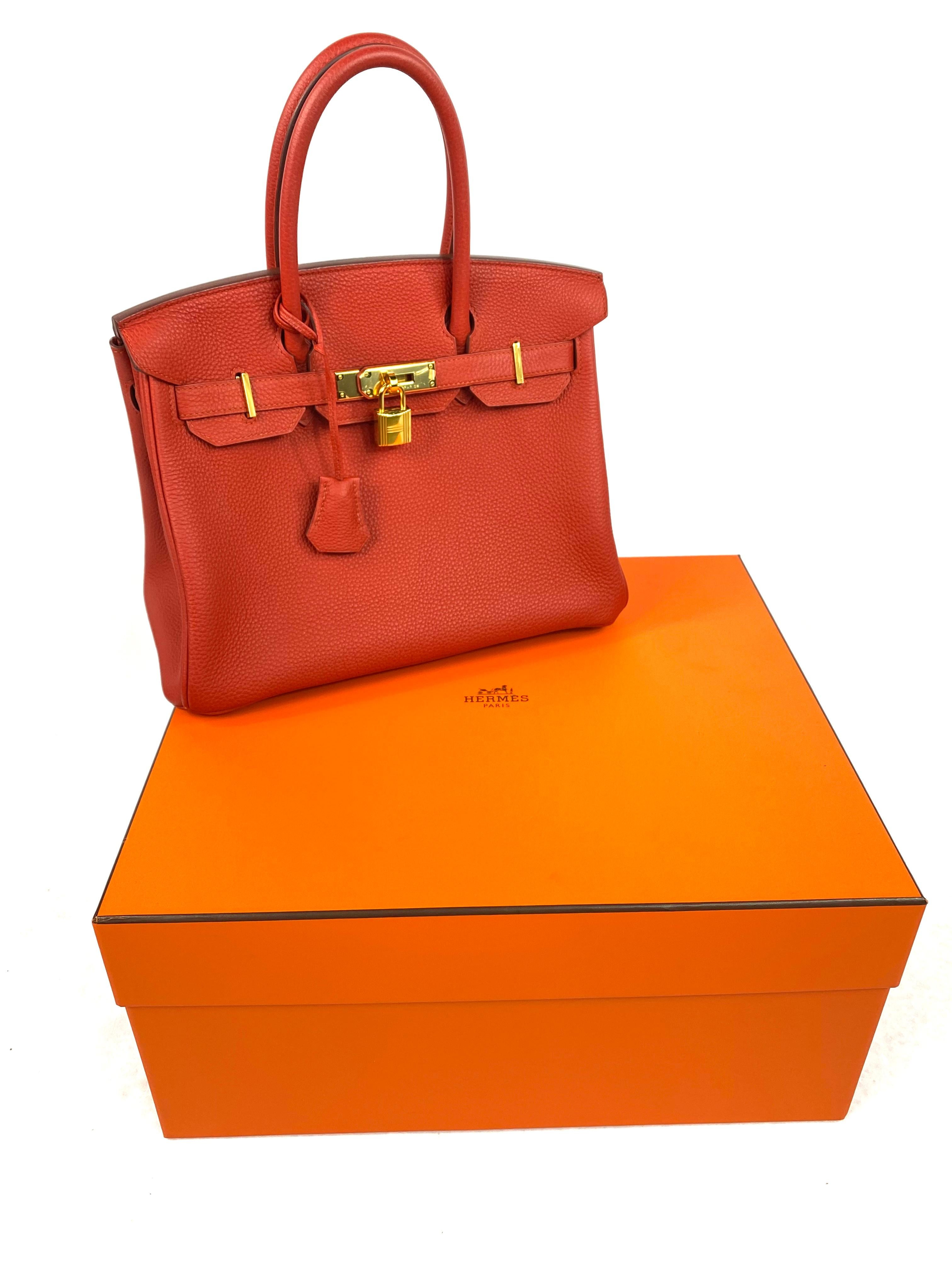 Hermes Birkin 30 Veau Togo Geranium Red Vermillon Handbag 8