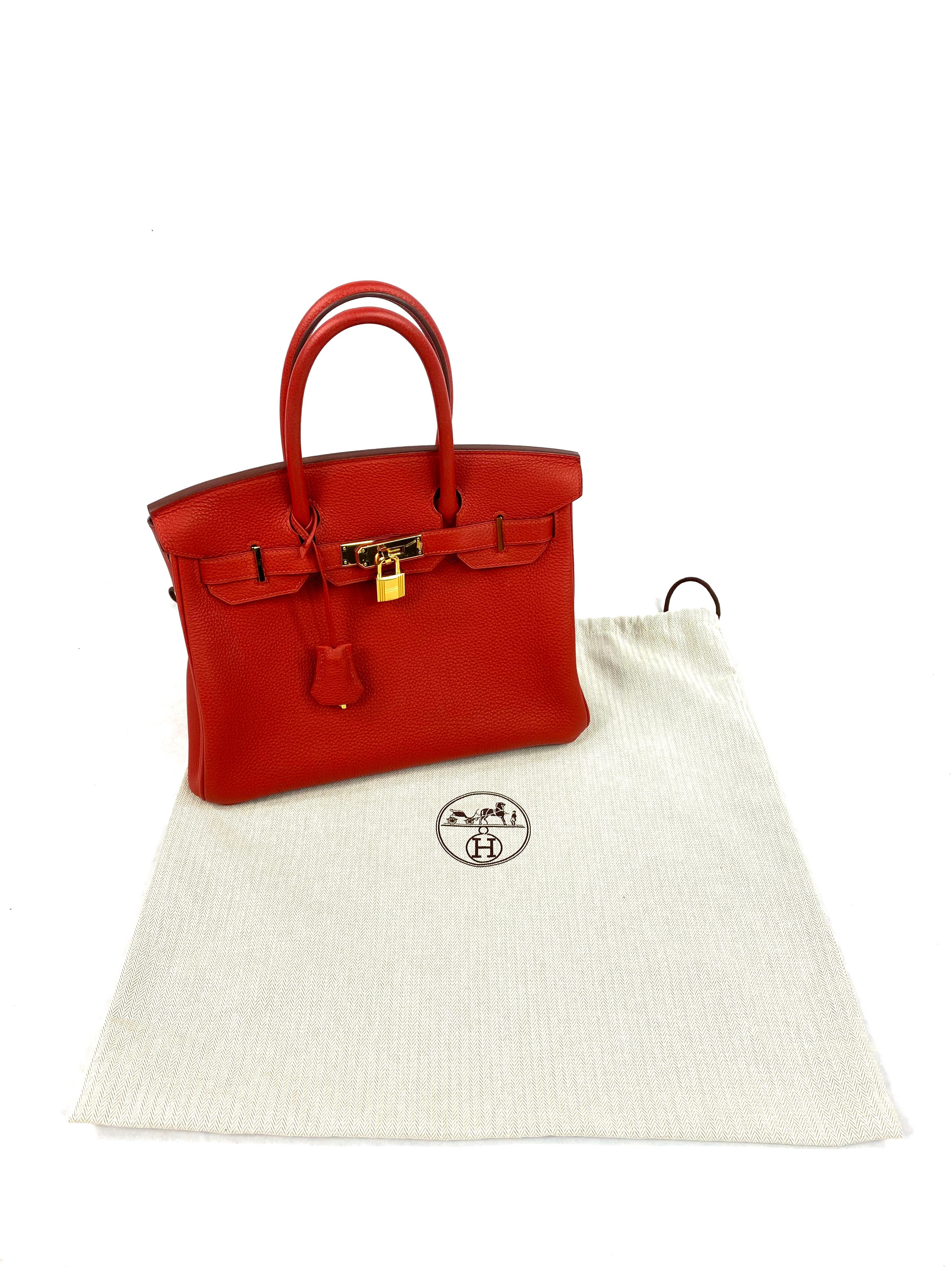 Hermes Birkin 30 Veau Togo Geranium Red Vermillon Handbag  9