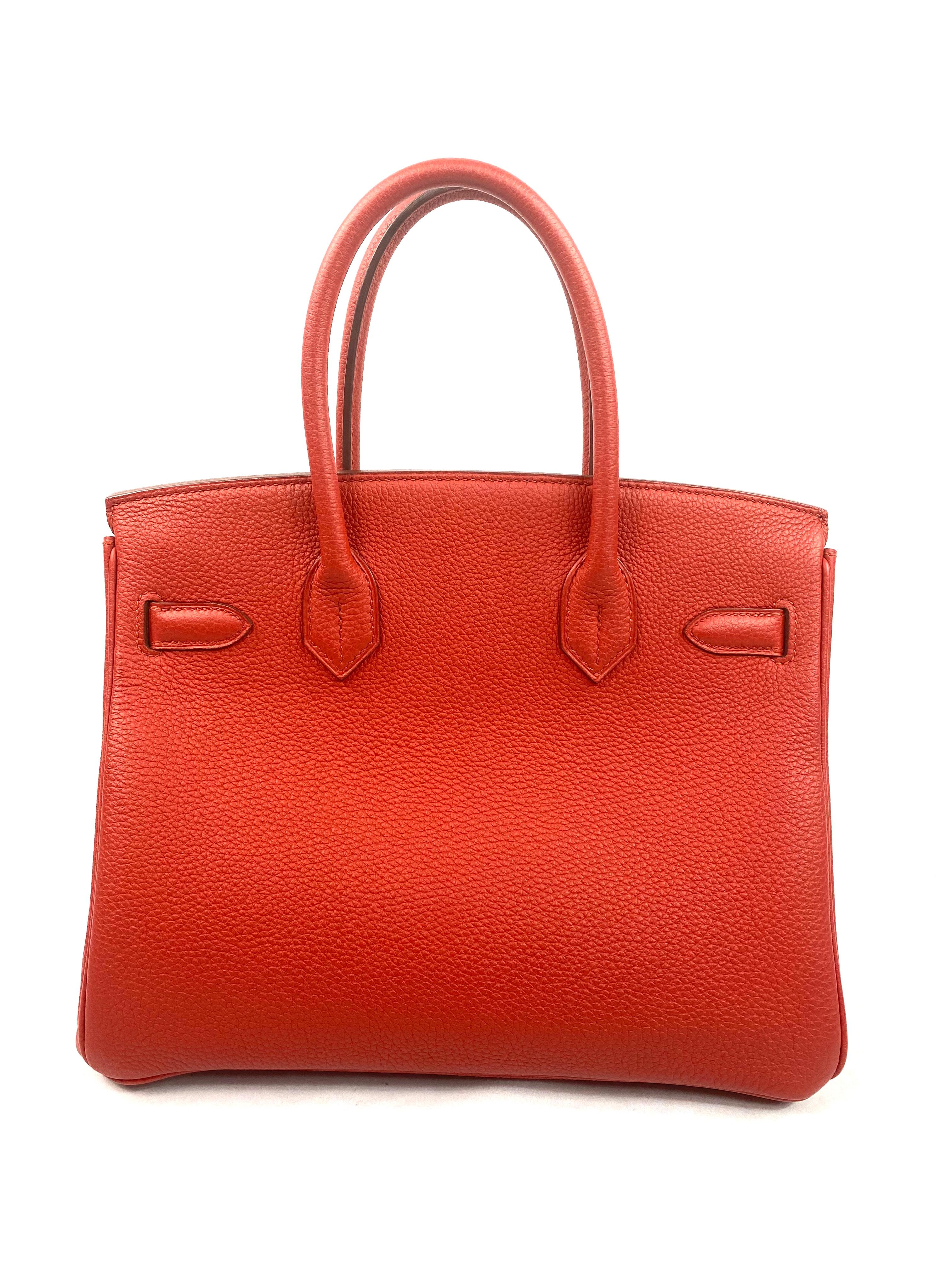 Hermes Birkin 30 Veau Togo Geranium Red Vermillon Handbag at 
