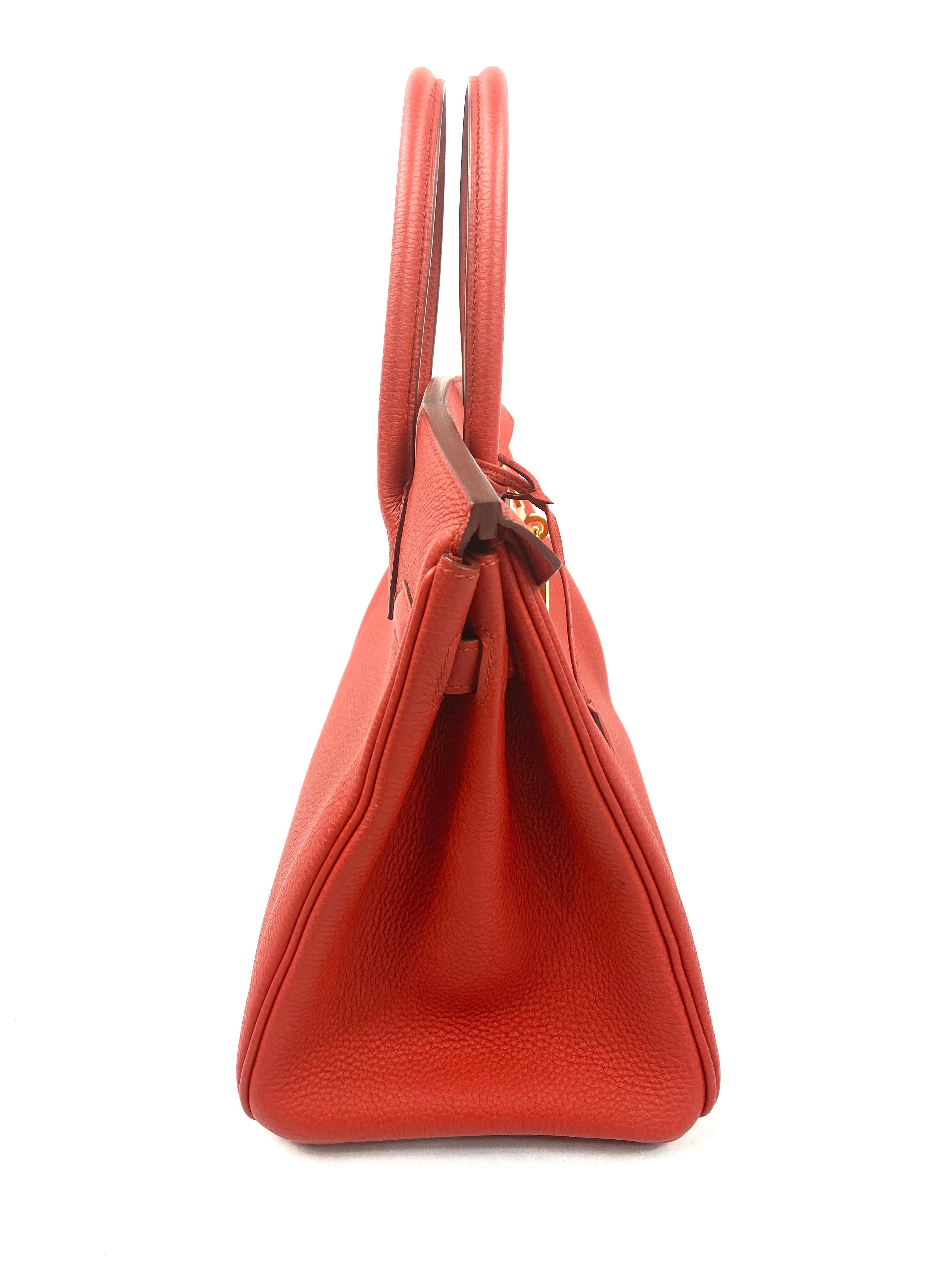Hermes Birkin 30 Veau Togo Geranium Rot Vermillon Handtasche für Damen oder Herren