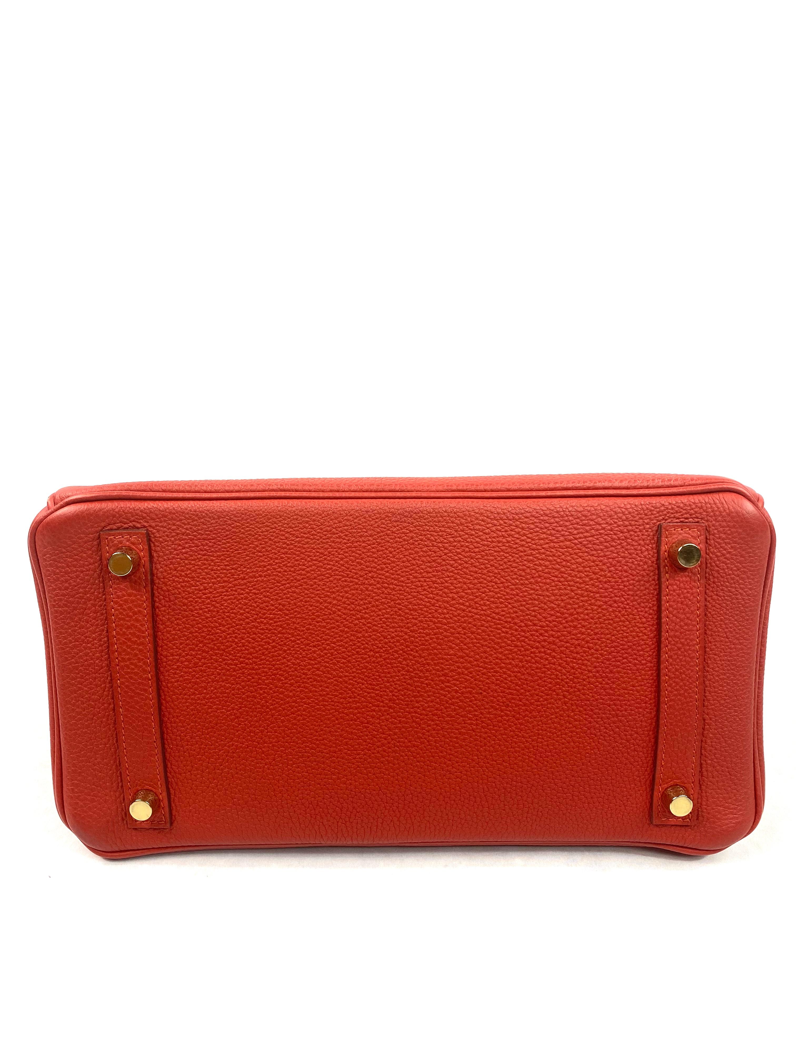 Women's or Men's Hermes Birkin 30 Veau Togo Geranium Red Vermillon Handbag