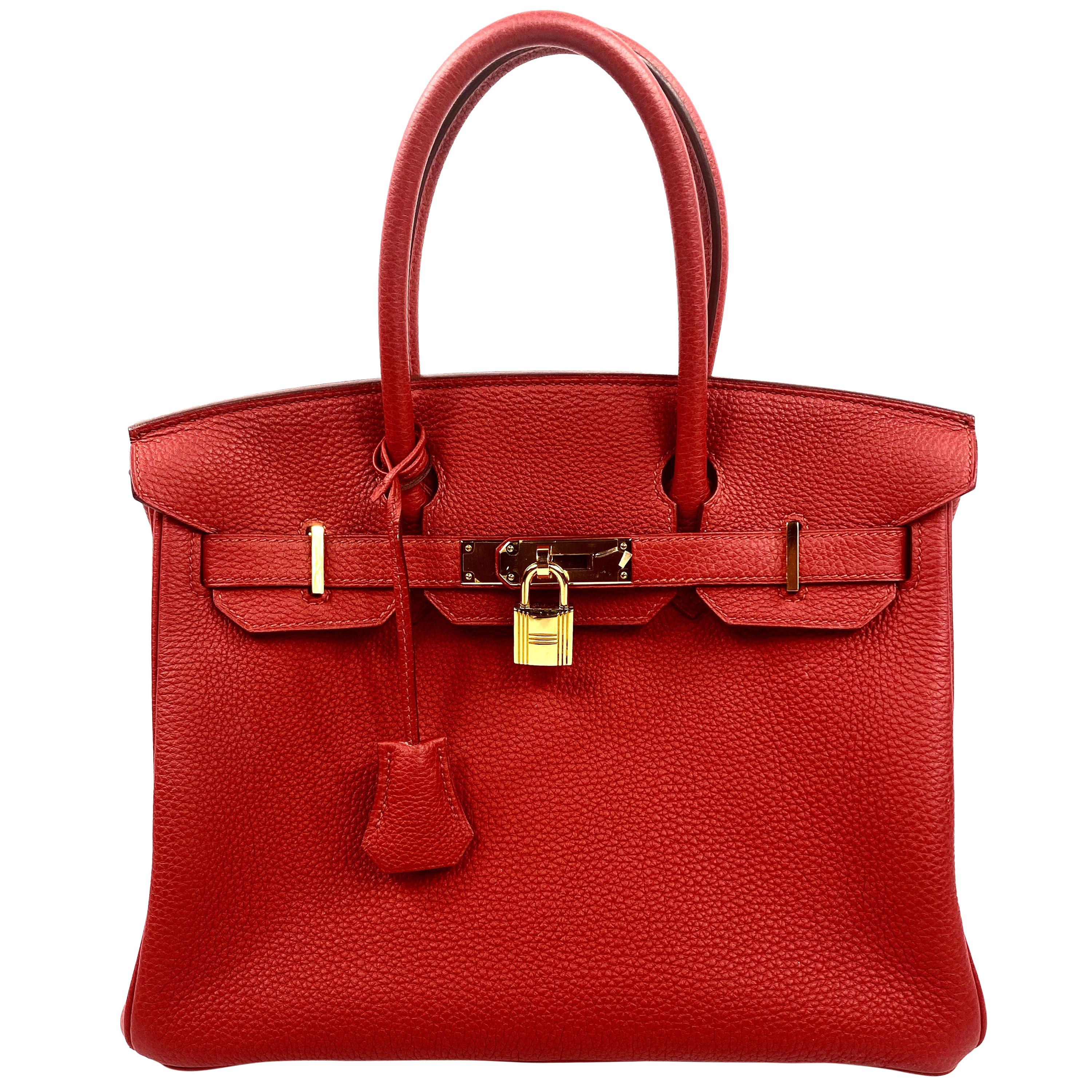 Hermes Birkin 30 Veau Togo Geranium Red Vermillon Handbag