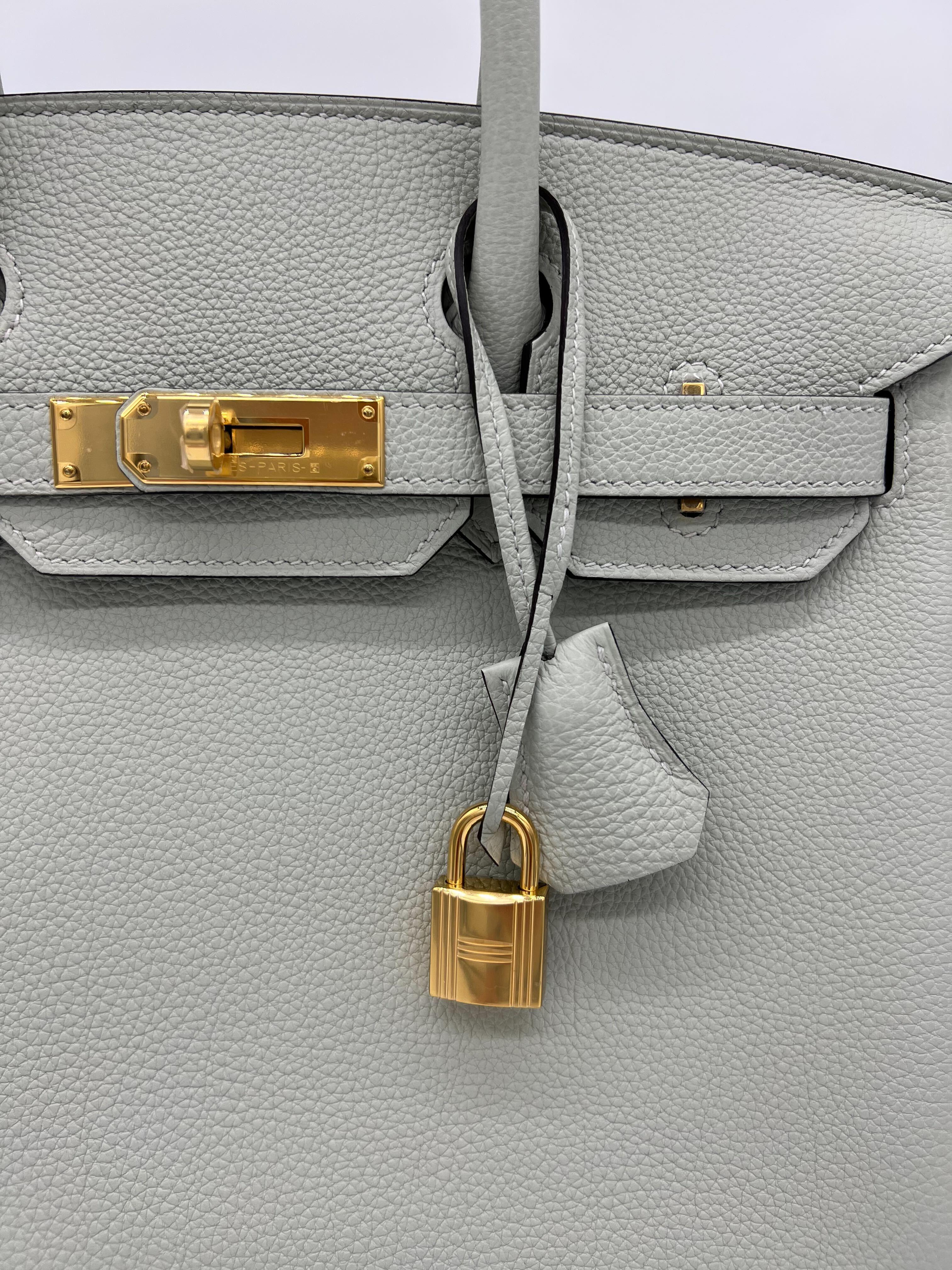 Hermes Birkin 30 Veau Togo Gris Neve Gold Hardware In New Condition For Sale In New York, NY
