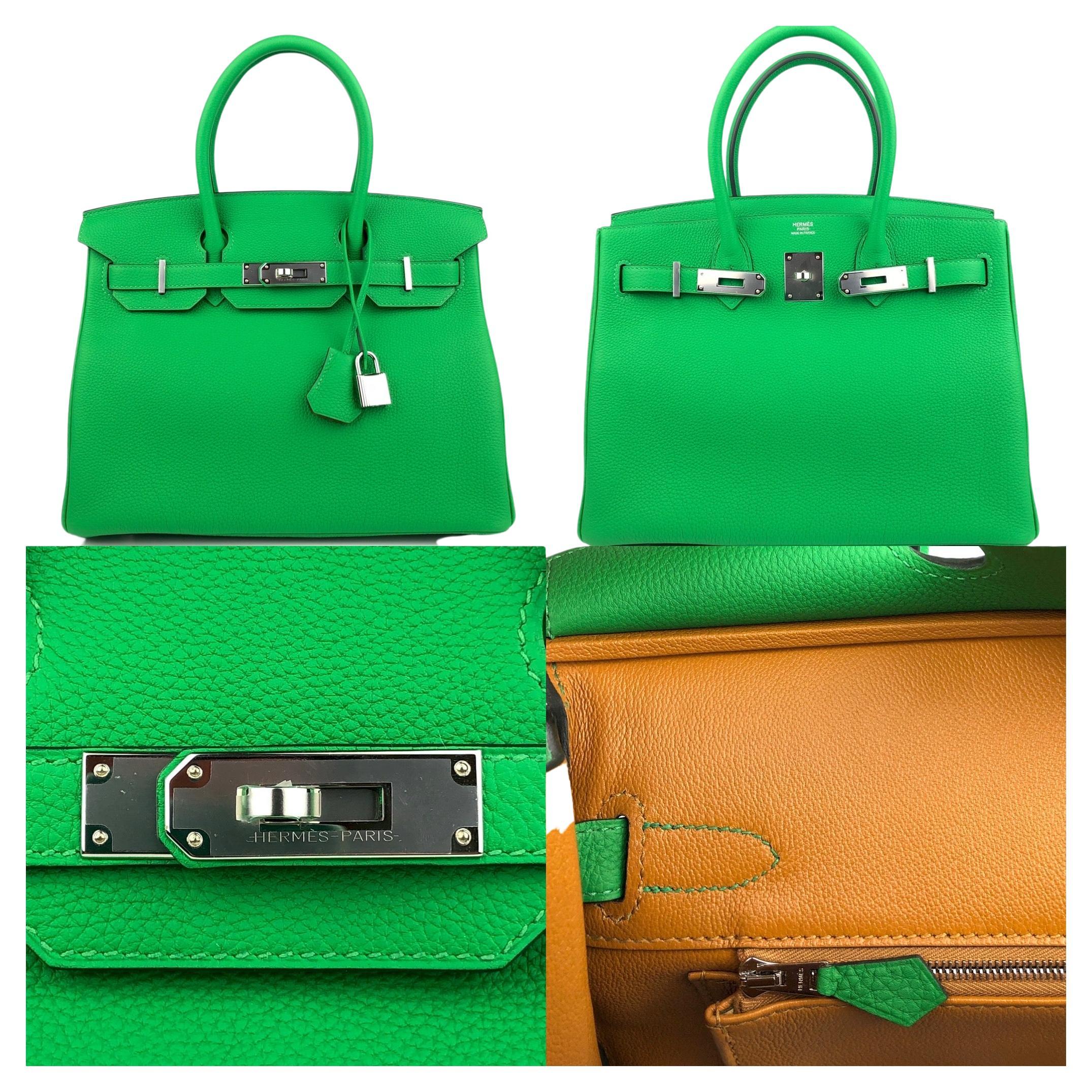 Hermes Birkin 30 Verso Bamboo Green Caramel Togo Leather Palladium Hardware 2020