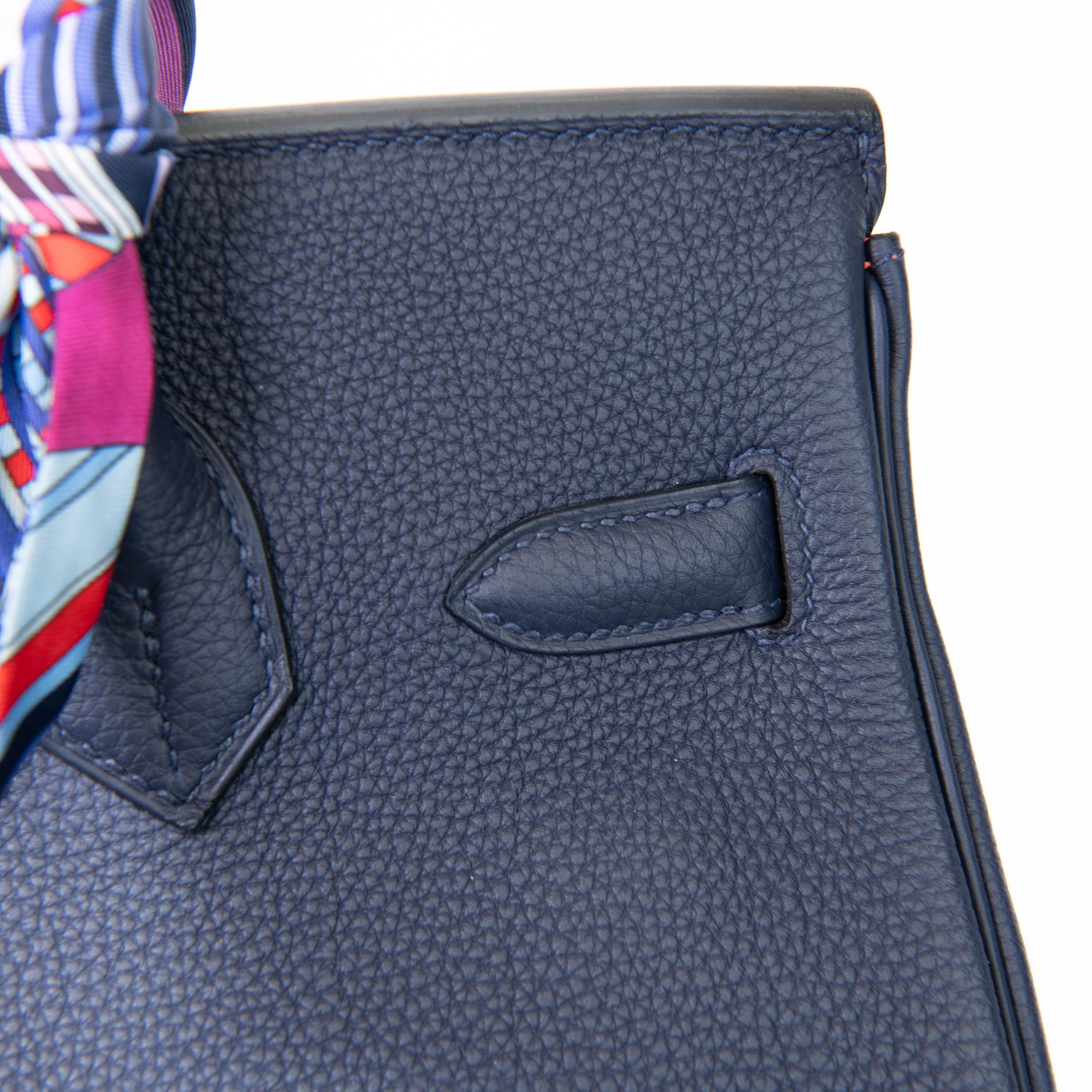 Hermès Birkin 30 Verso Blue Nuit and Orange Poppy Togo Palladium Hardware For Sale 8