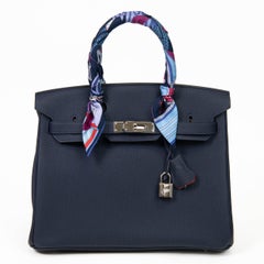 Hermès Birkin 30 Verso Blue Nuit and Orange Poppy Togo Palladium Hardware