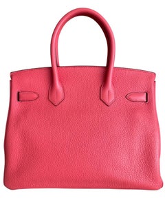 Hermes Birkin 30 Verso Rose Texas Togo Leather Palladium Hardware Top Handle Bag