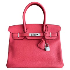 Hermes Birkin 30 Verso Rose Texas Togo Leather Palladium Hardware Top Handle Bag