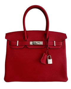 Hermes Birkin 30 Verso Rouge Casaque Rouge H Leather Togo Palladium Hardware