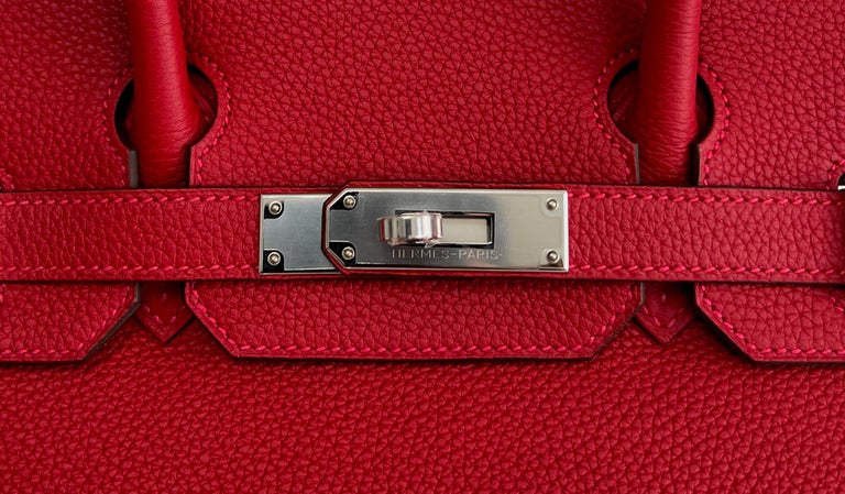 Hermes Birkin 30 Verso Rouge Casaque Rouge H Leather Togo Palladium  Hardware at 1stDibs