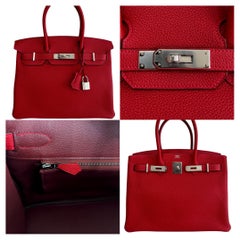 Hermes Birkin 30 Verso Rouge Casaque Rouge H Leather Togo Palladium Hardware 
