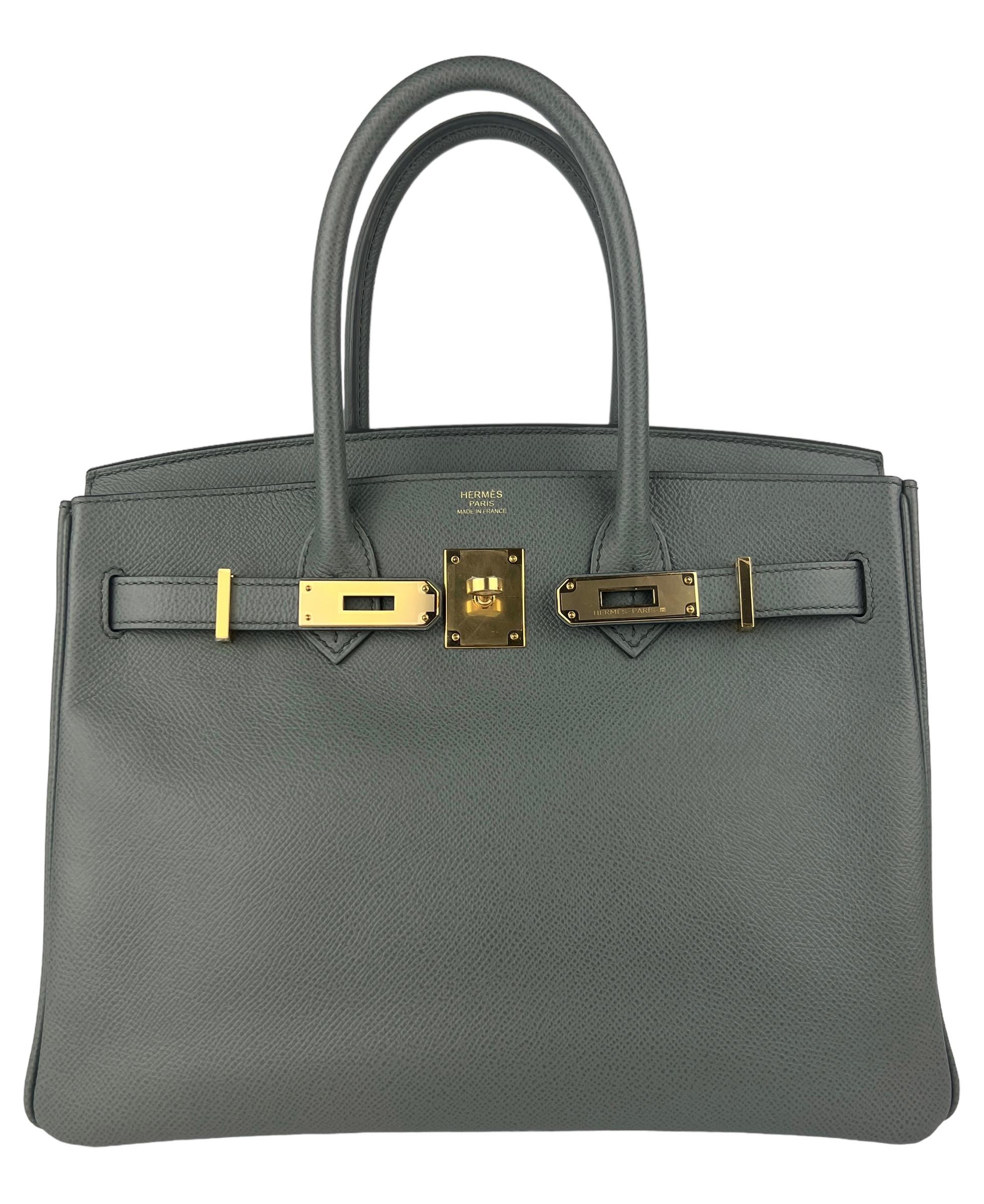 Hermes Birkin 30 Vert Amande Epsom Leather Gold Hardware Green Gray 2021 In Excellent Condition For Sale In Miami, FL