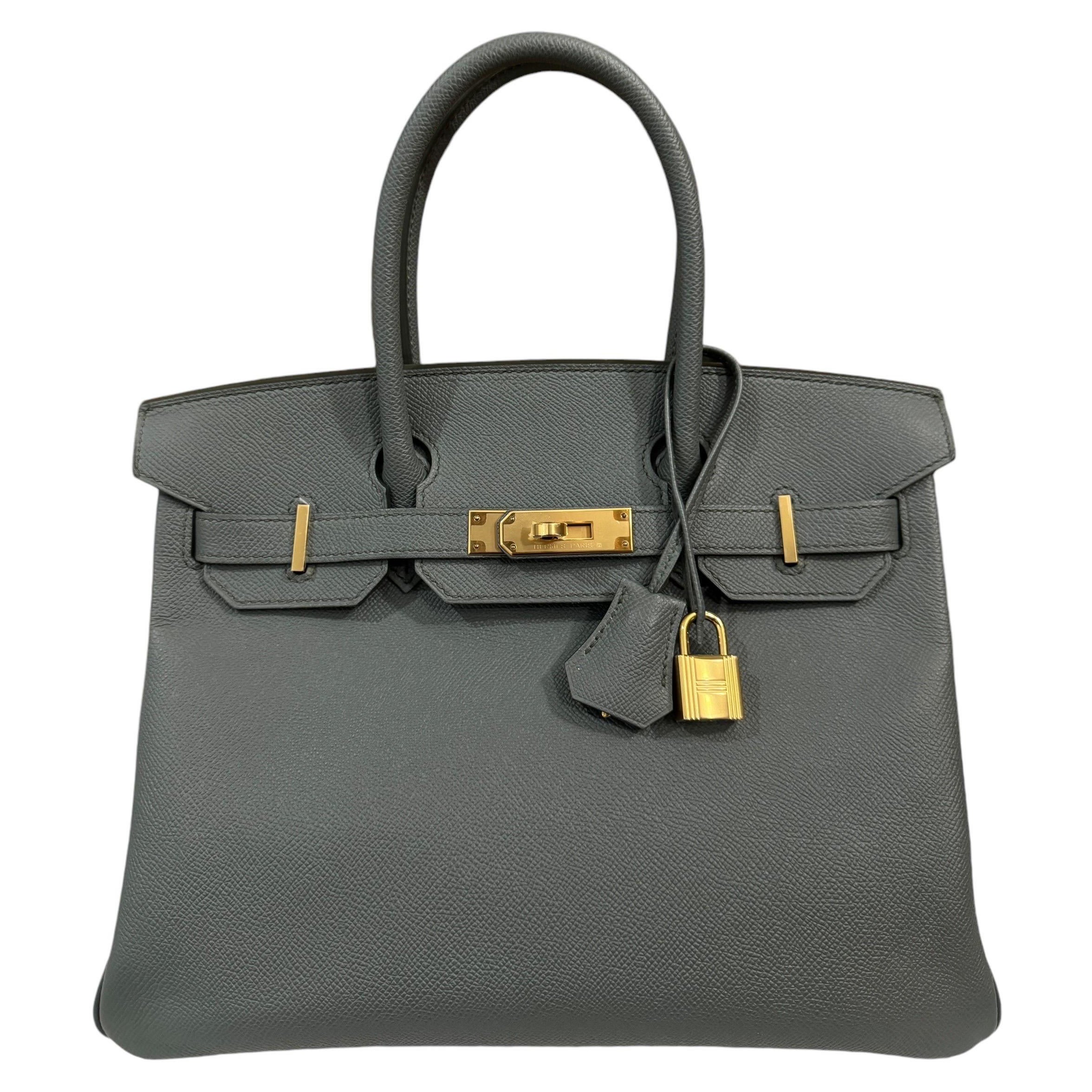 Hermes Birkin 30 Vert Amande Epsom Piel Herrajes de Oro Verde Gris