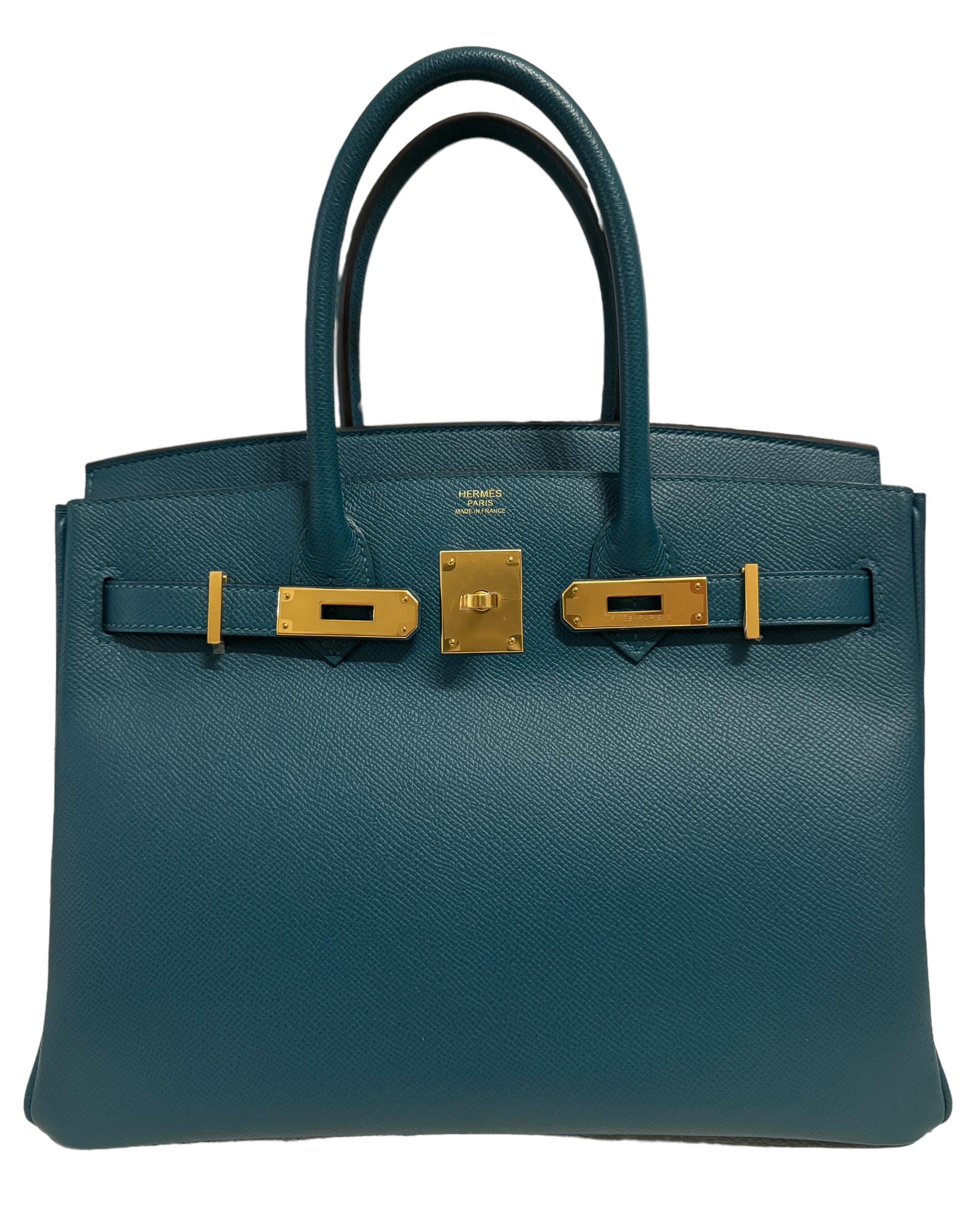 Rare and One of the most coveted colors. As New Hermes Birkin 30 Vert Bosphere Epsom Leather Gold Hardware . Y Stamp 2020. As New with Plastic on all Hardware.

Shop with Confidence from Lux Addicts. Authenticity Guaranteed!