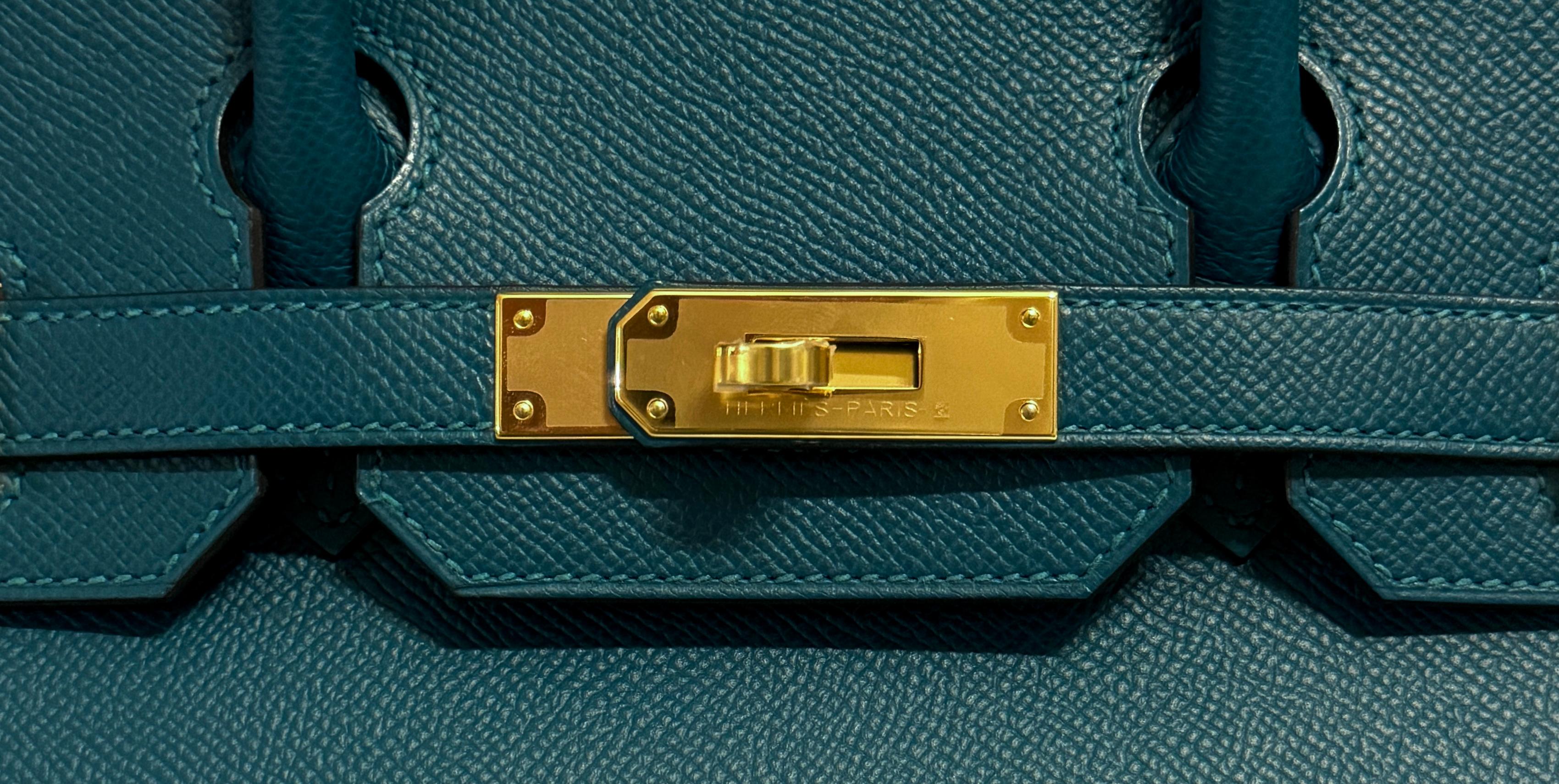 Black Hermes Birkin 30 Vert Bosphere Green Epsom Leather Gold Hardware New