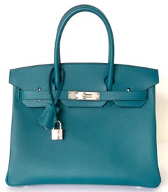 Hermes Birkin 30 Vert Bosphore Epsom Palladium Handbag Bag