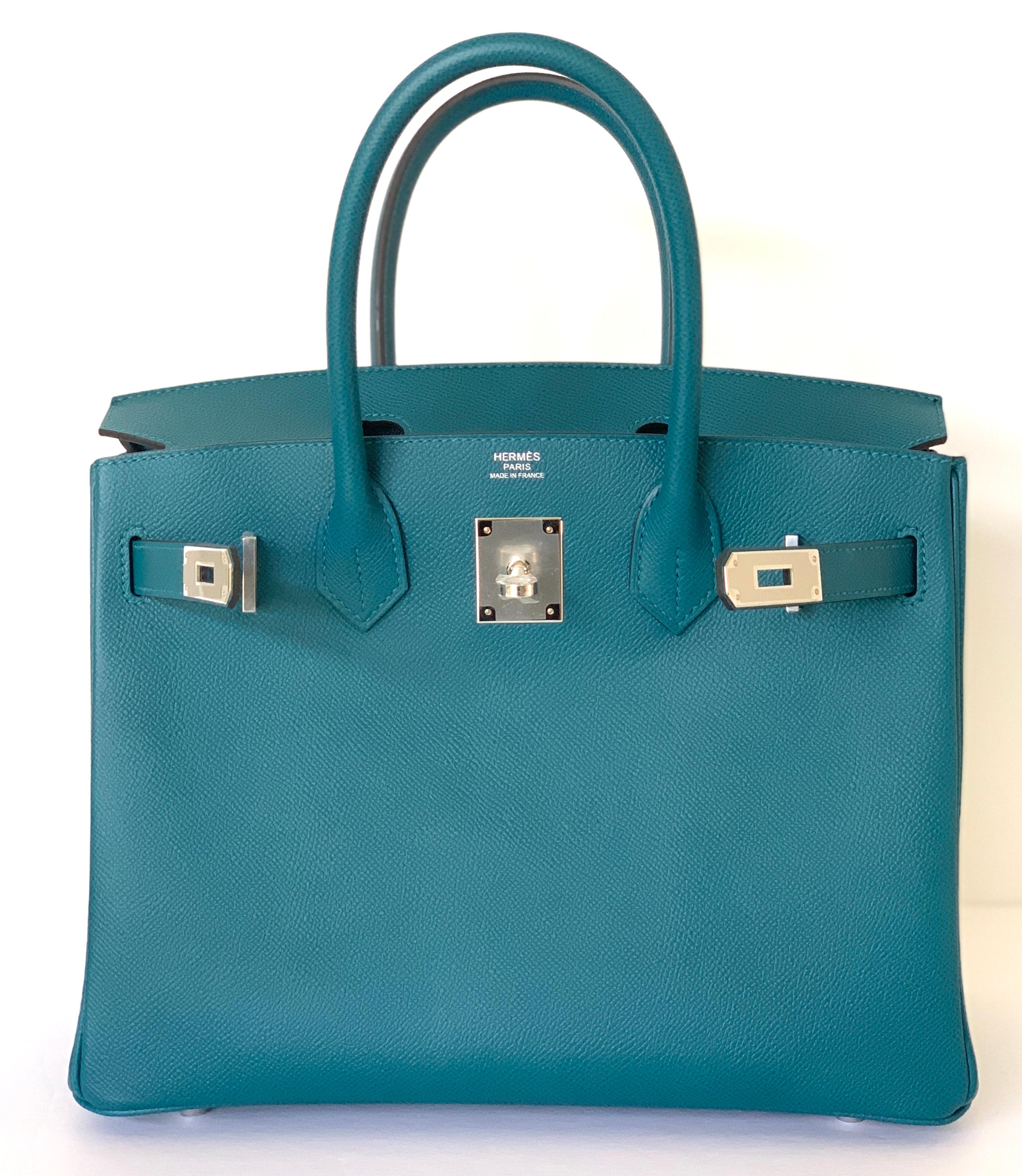 Hermes Birkin 30 Vert Bosphore Epsom Palladium Handbag Bag In New Condition In West Chester, PA