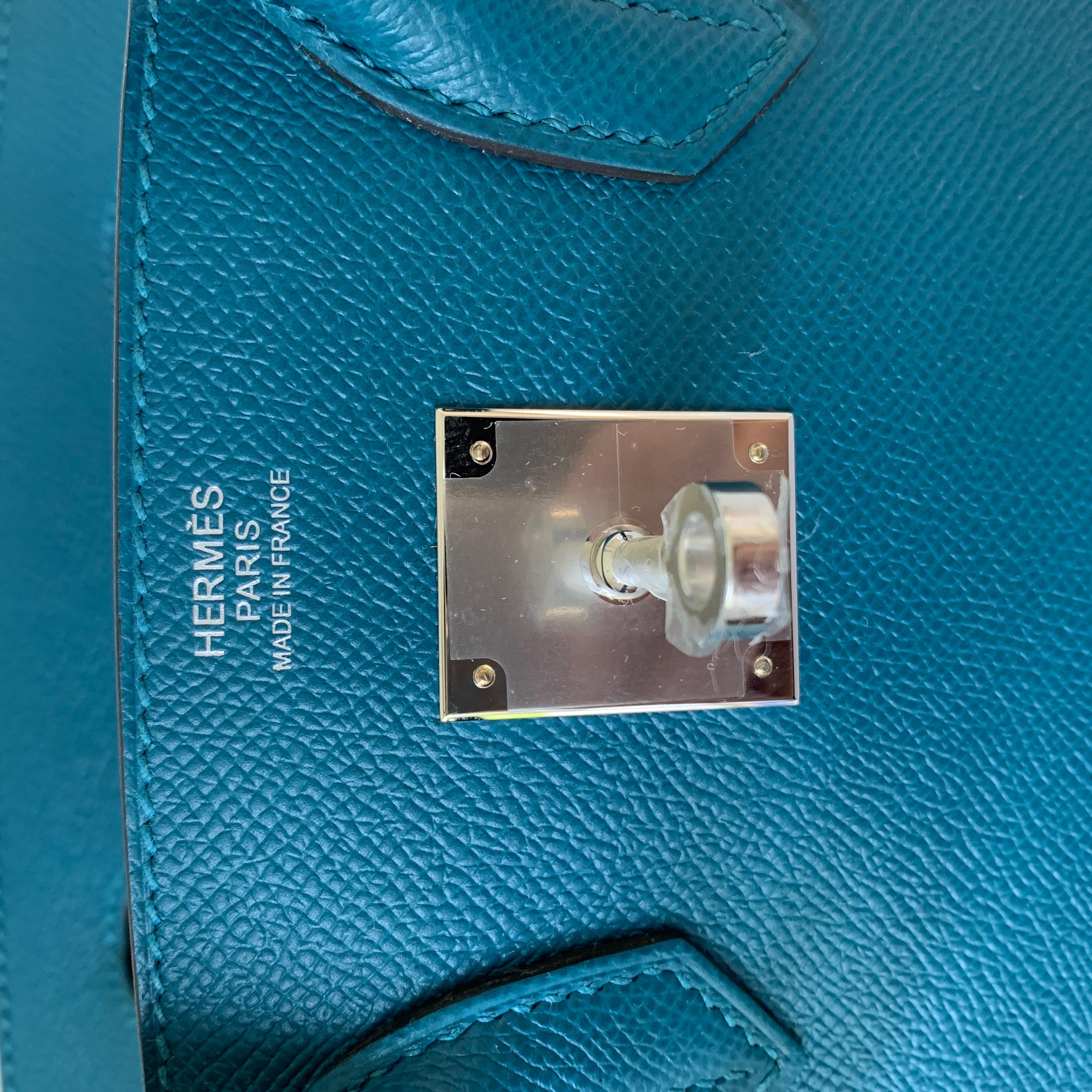 Women's or Men's Hermes Birkin 30 Vert Bosphore Epsom Palladium Handbag Bag