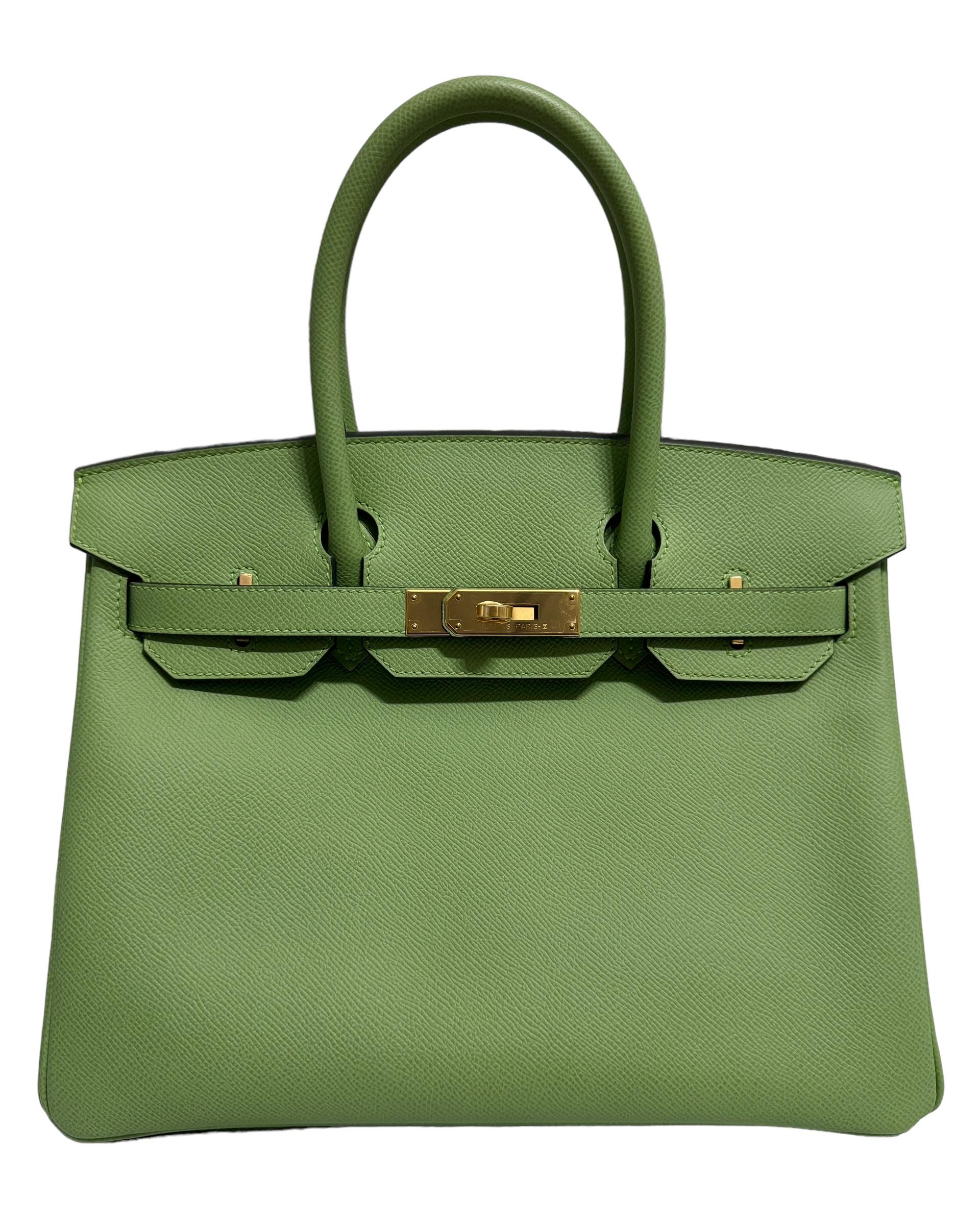 As New Absolutely Stunning Rare MOST COVETED COLOR SINCE IT'S RELEASE! Hermes Birkin 30  Vert Criquet. Complimented by Epsom Leather and Gold Hardware. Y Stamp 2020. 

Shop with Confidence from Lux Addicts. Authenticity Guaranteed! 
