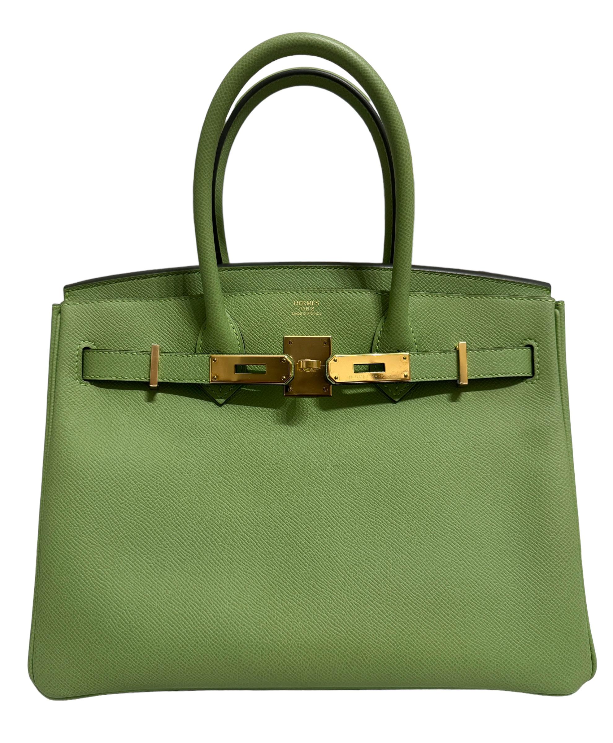 Hermes Birkin 30 Vert Criquet Green Epsom Leather Handbag Gold Hardware 2020 In New Condition For Sale In Miami, FL