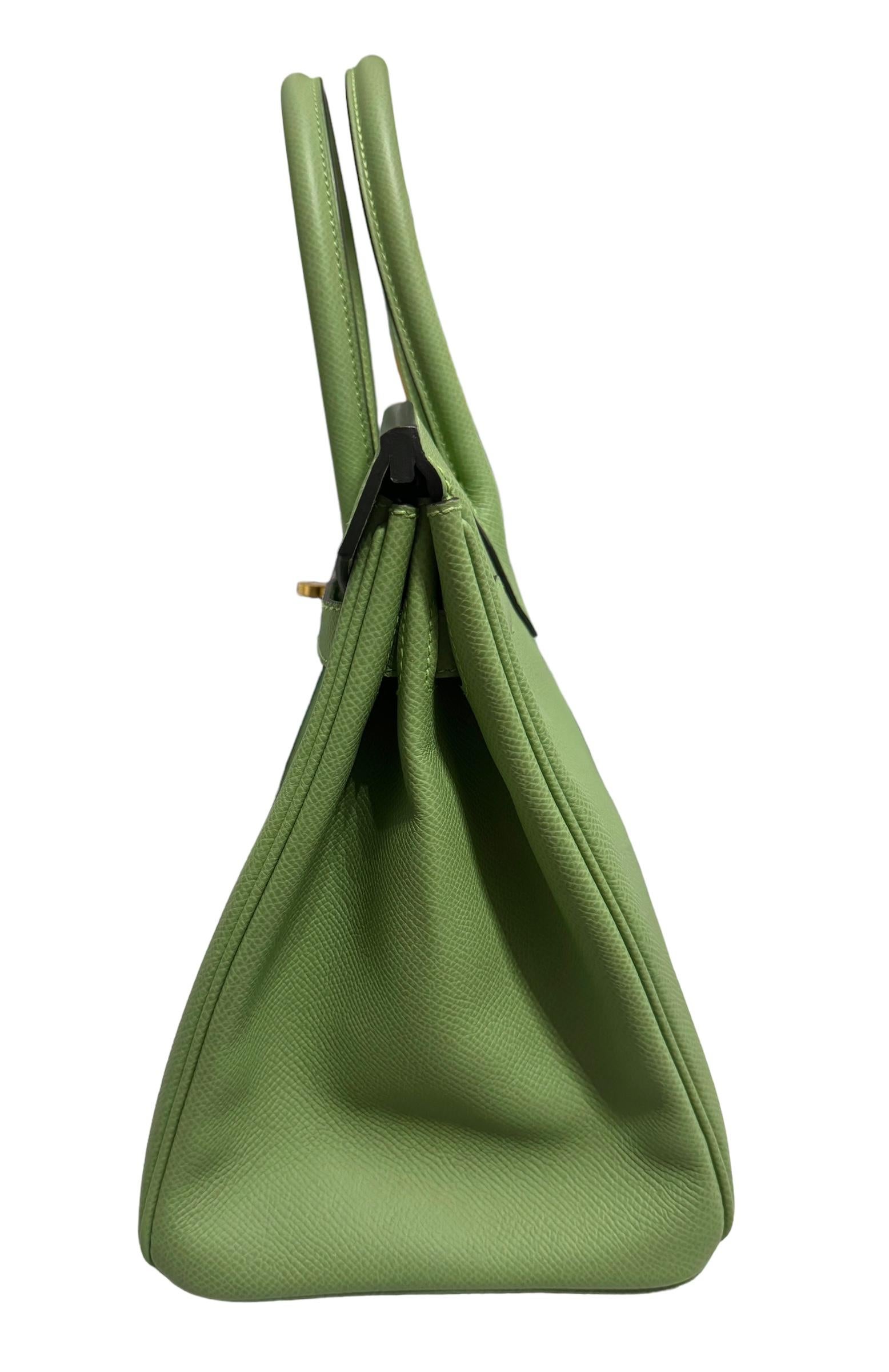 Hermes Birkin 30 Vert Criquet Green Epsom Leather Handbag Gold Hardware 2020 For Sale 3